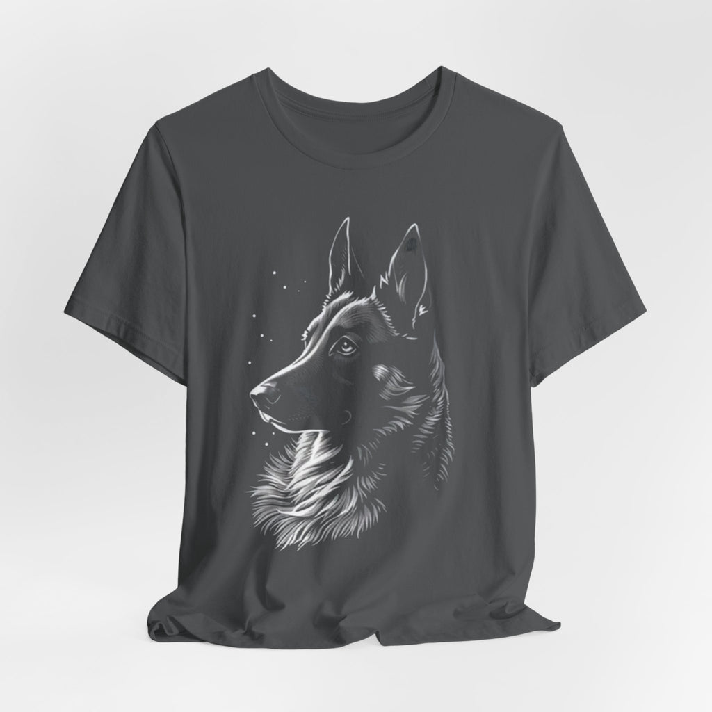 German Shepherd Portrait T-Shirt — Detailed Monochrome Dog Tee