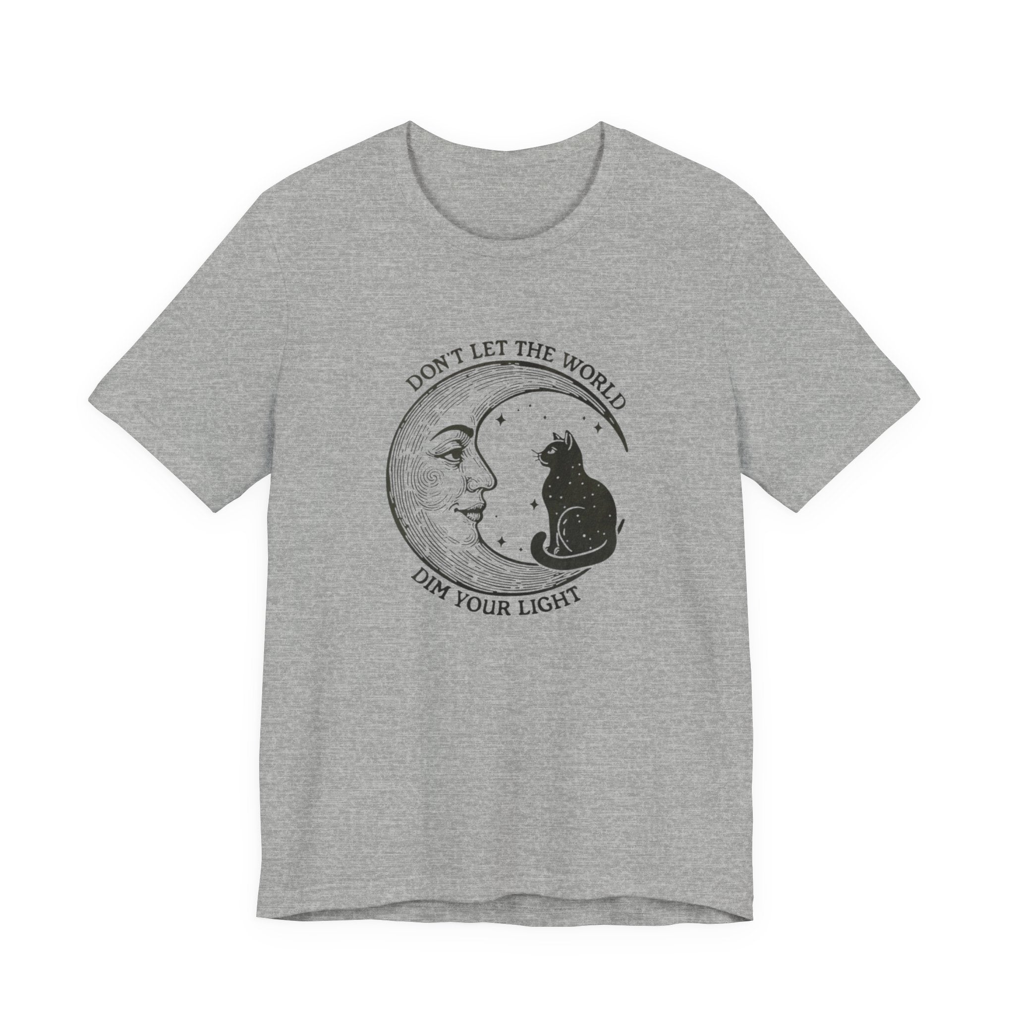 Celestial Cat Tee with Inspirational Quote, Unisex Tee, Moon and Cat Shirt, Witchy Apparel, Gift for Cat Lovers