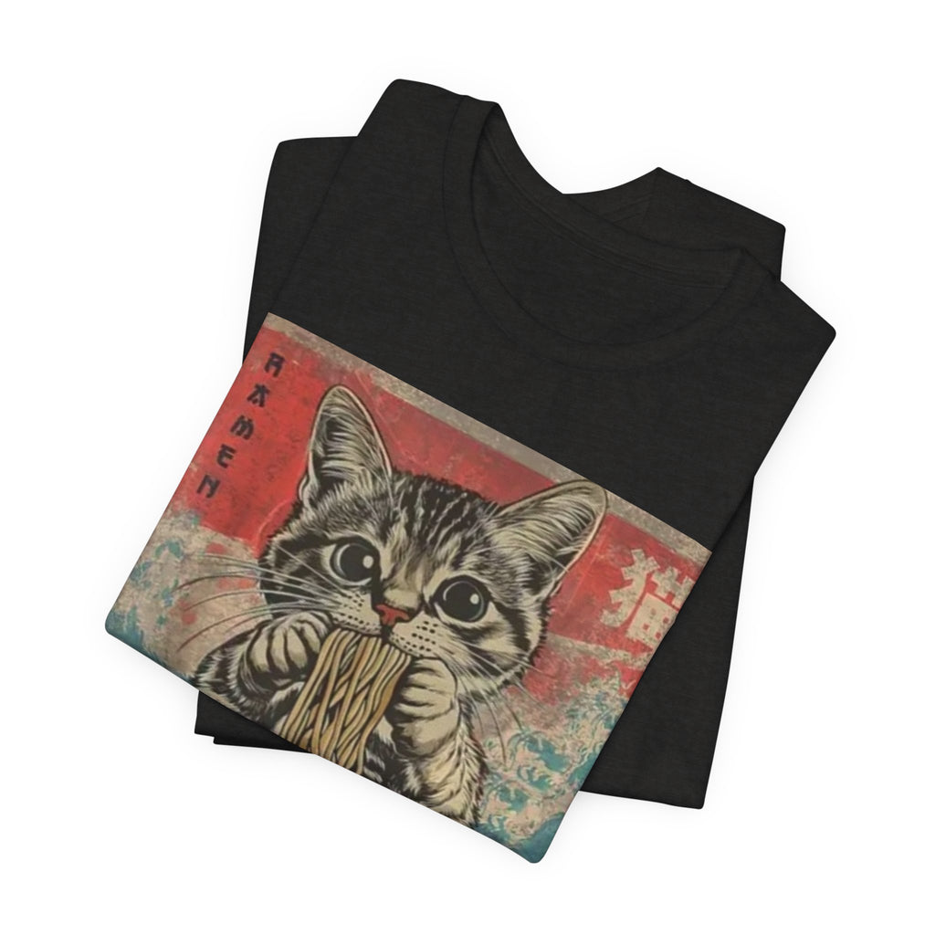 Vintage Cat Eating Ramen Tee, Cat Lover Gift, Funny T-Shirt, Cute Graphic Tee, Anime Apparel, Pet Enthusiast Wear