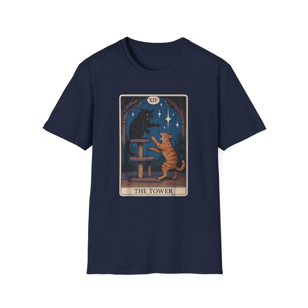 Tarot Cat 'The Tower' T-Shirt — Vintage Astrology Card Tee