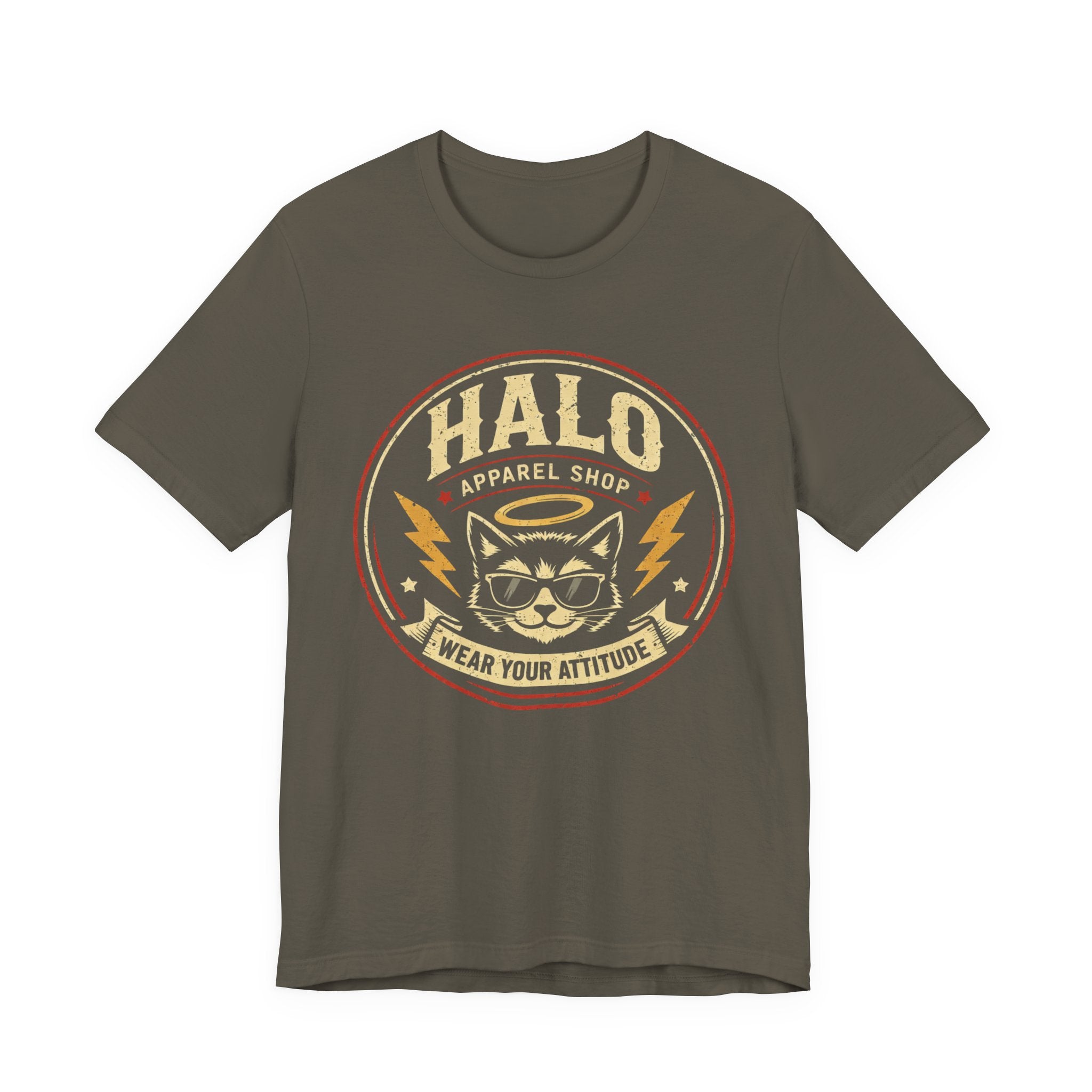 Halo Cat Graphic Tee — "Wear Your Attitude" Vintage Rock T-Shirt