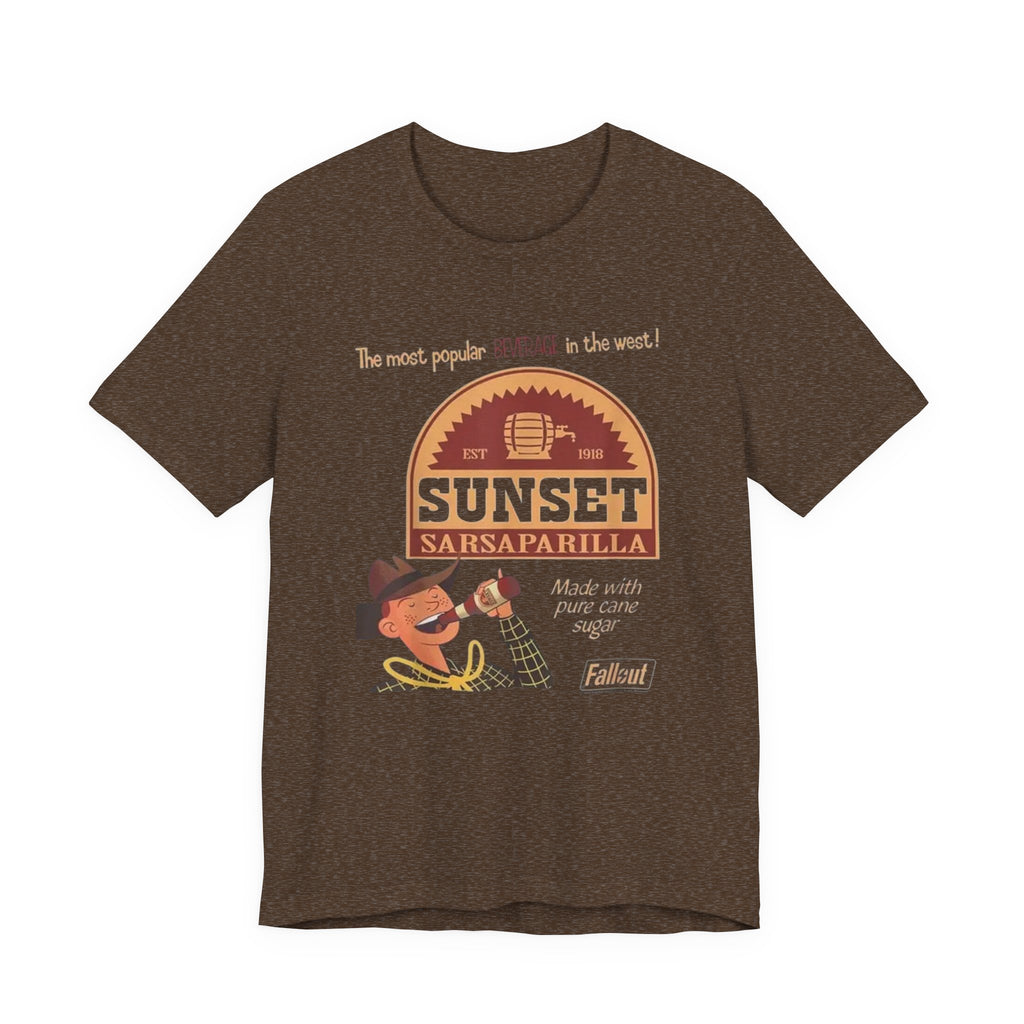 Sunset Sarsaparilla Tee — Retro Fallout Soda Logo T-shirt, Fallout Tee