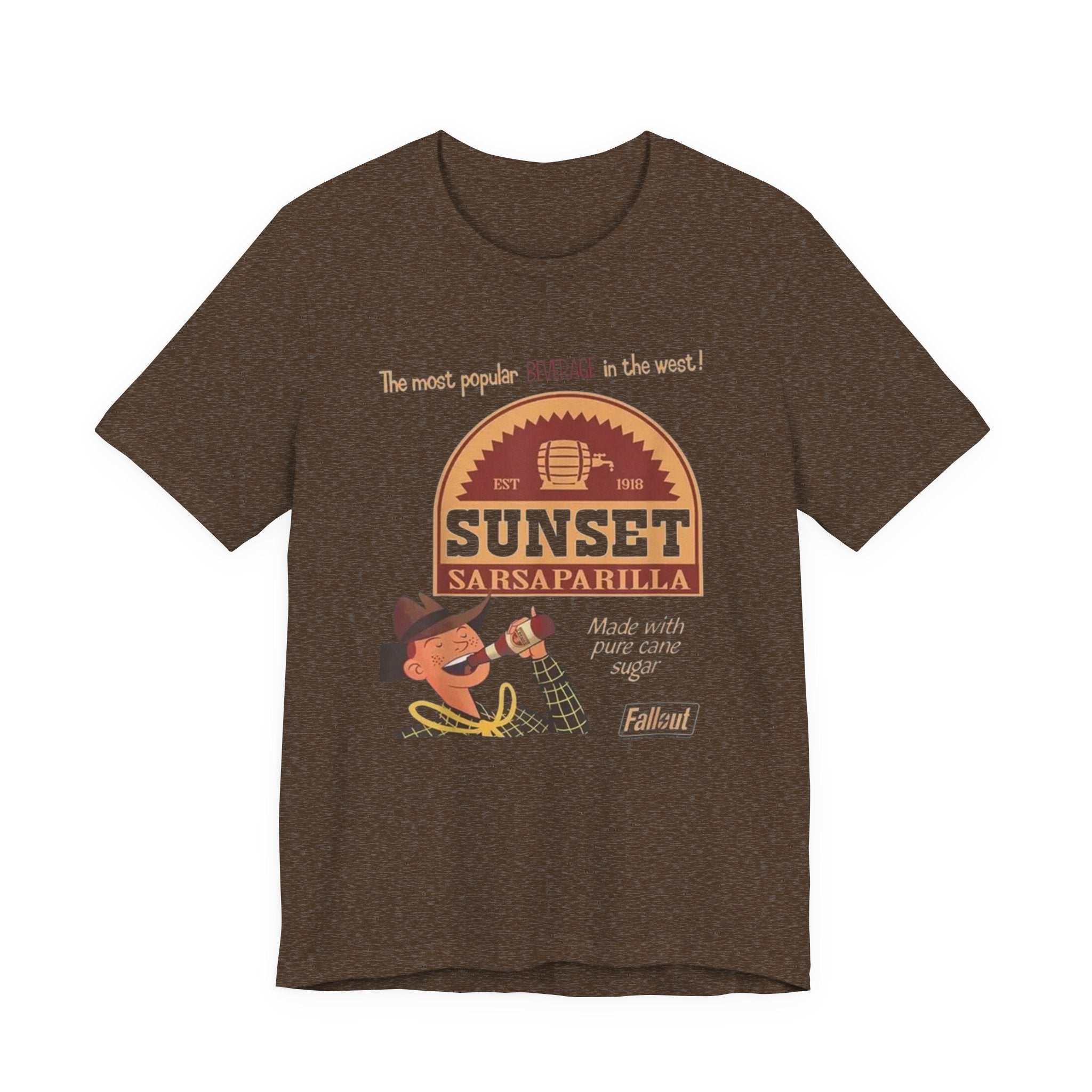 Sunset Sarsaparilla Tee — Retro Fallout Soda Logo T-shirt, Fallout Tee