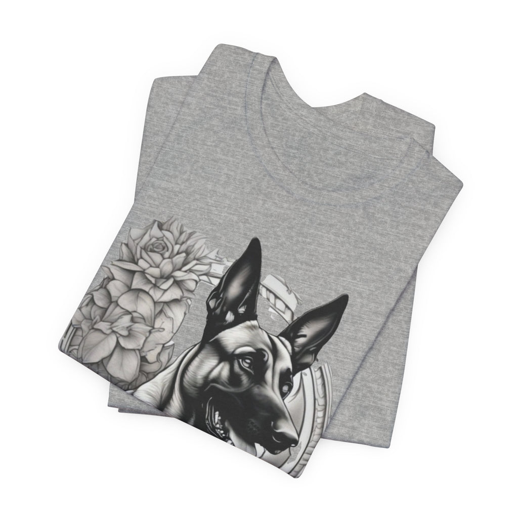 Belgian Malinios Portrait T-Shirt | Floral Frame Dog Tee