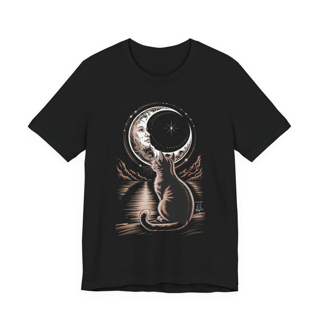 Celestial Cat Graphic Tee - Boho T-Shirt, Unisex Cat Lover Shirt, Moon Phase Top, Gift for Pet Owners, Astrology Apparel