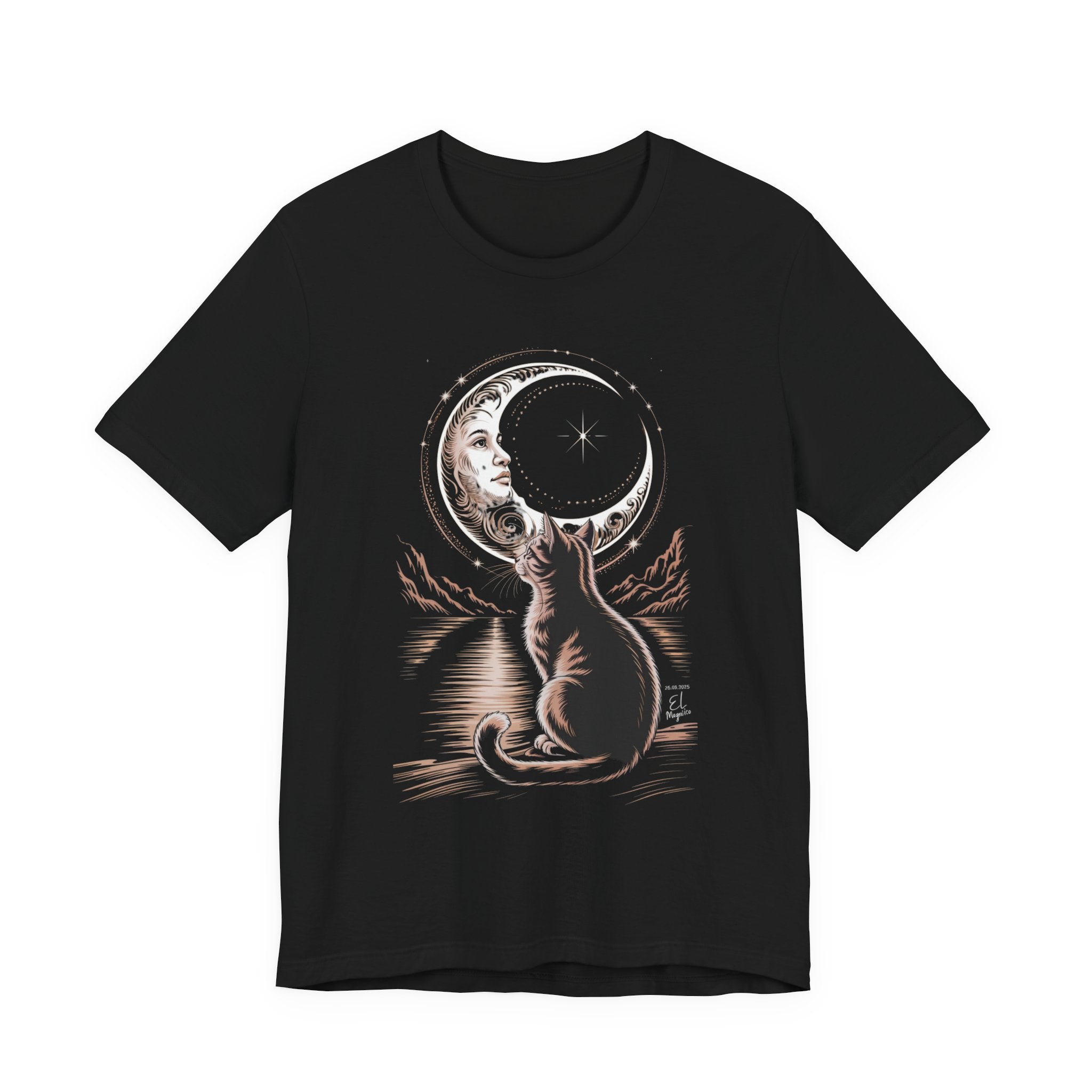 Celestial Cat Graphic Tee - Boho T-Shirt, Unisex Cat Lover Shirt, Moon Phase Top, Gift for Pet Owners, Astrology Apparel