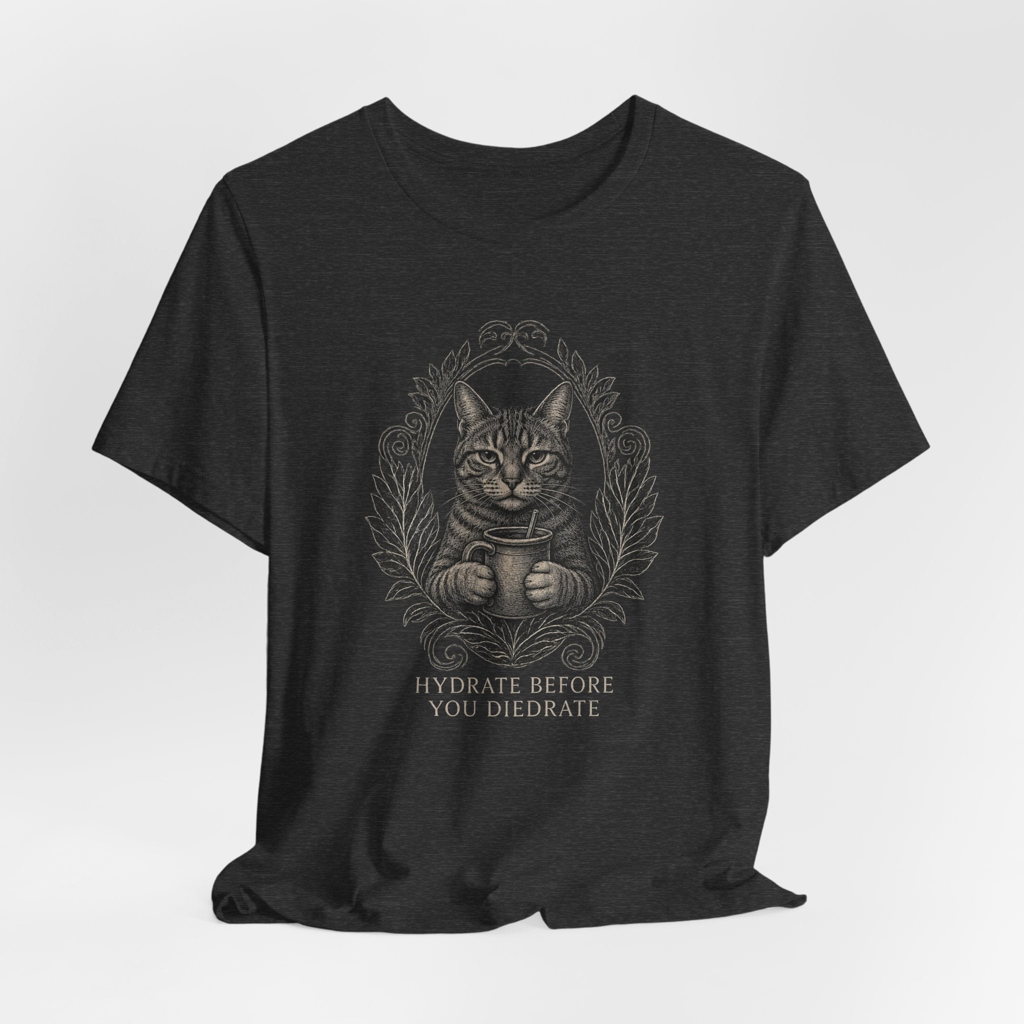 Hydrate Before You Diedrate Cat Tee — Vintage Gothic Cat Water Bottle T-Shirt