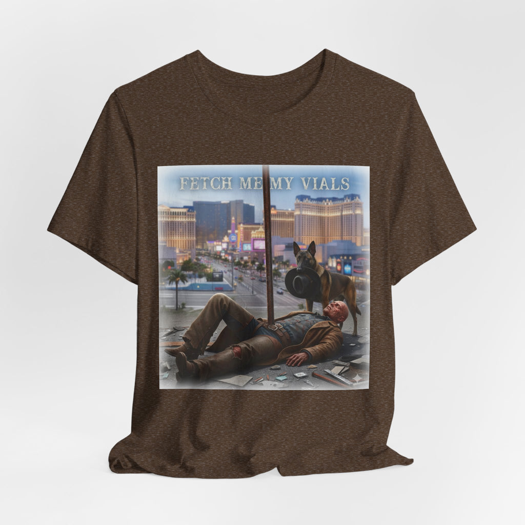 Fetch me my vials, Fallout Tee, Street Scene Graphic Tee — "Fetch Me My Vials" Retro Vegas Art Shirt