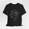 Sun and Crescent Moon Tattoo Style Tee | Celestial Illustration T-Shirt