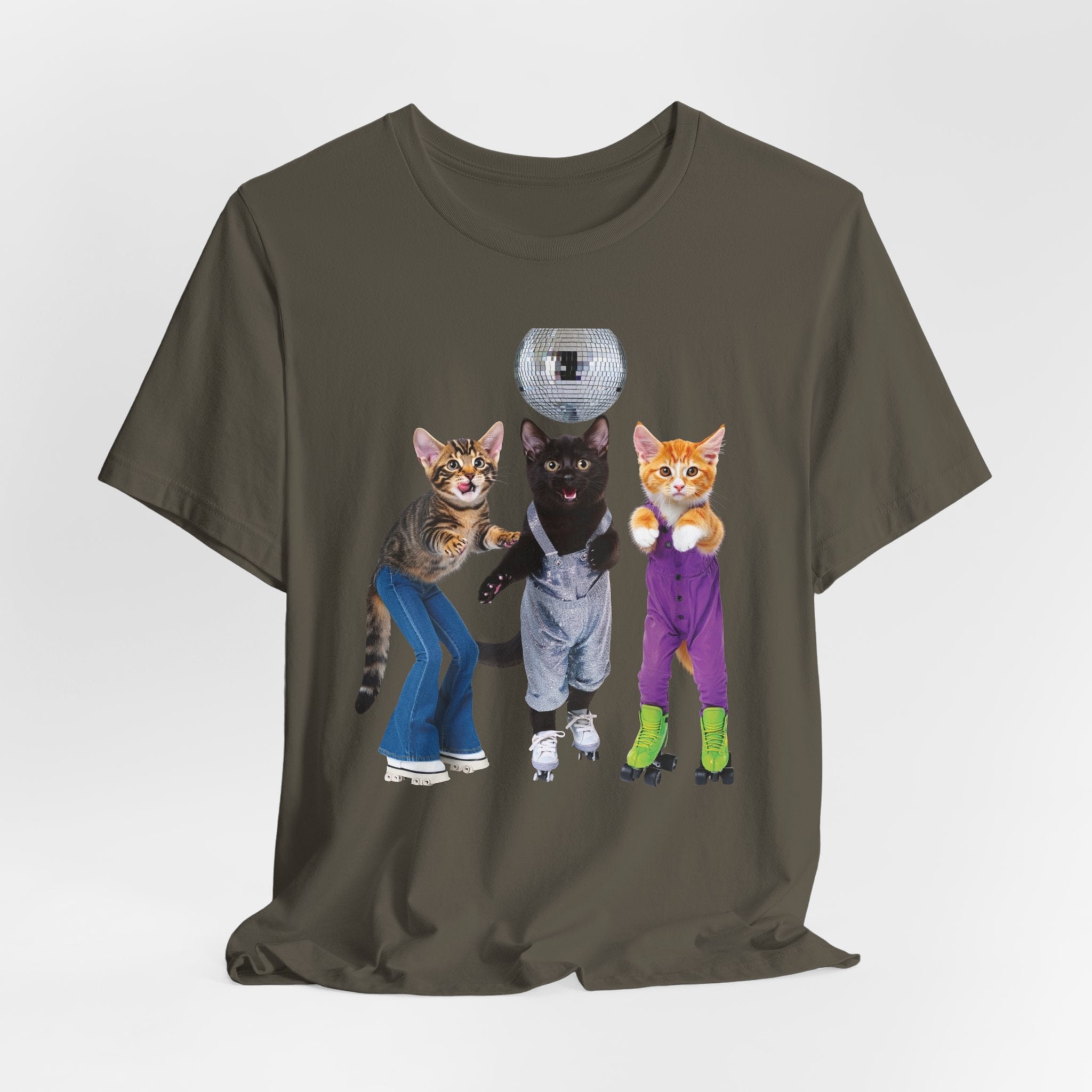 Disco Roller Cats T-Shirt | Three Cats on Roller Skates with Disco Ball
