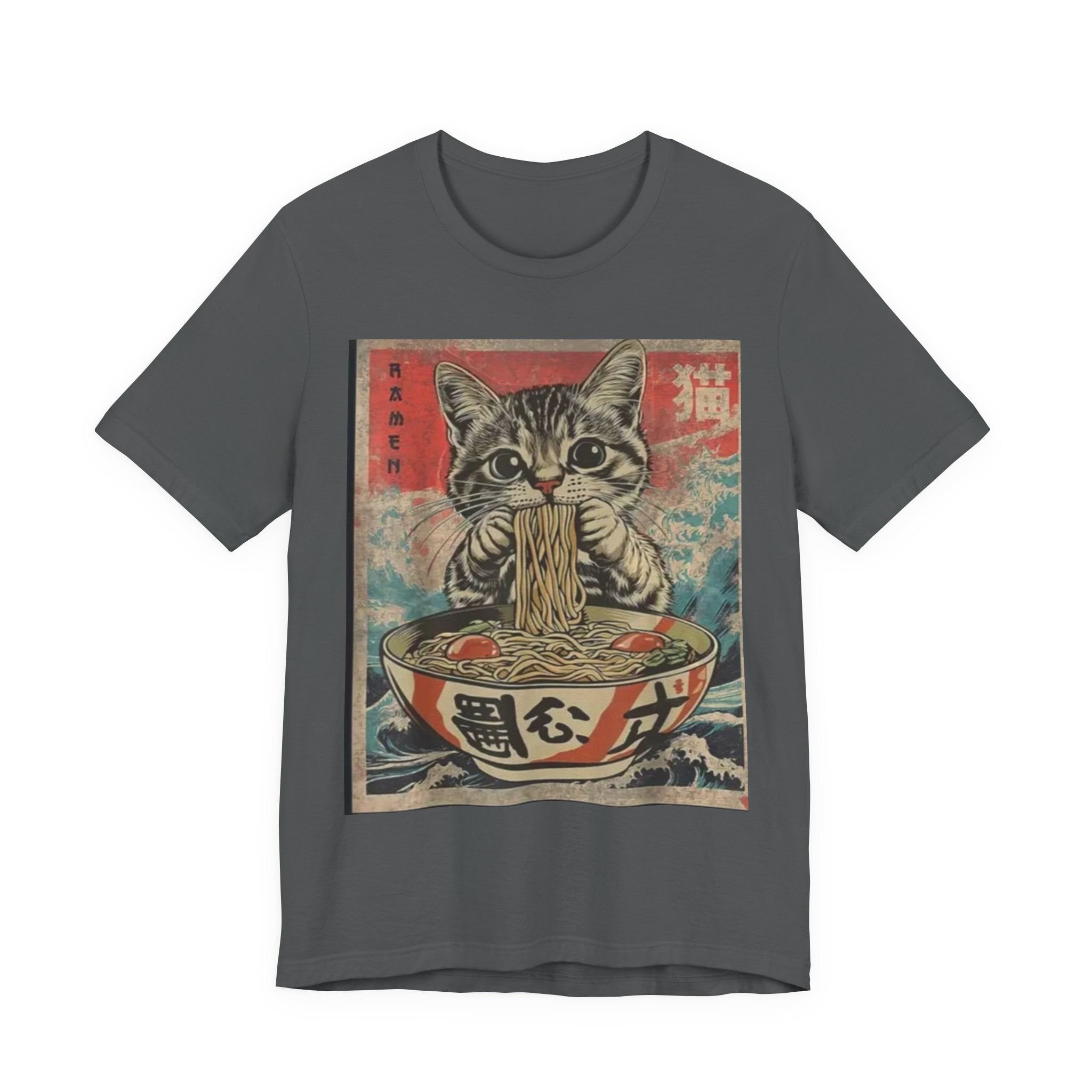 Vintage Cat Eating Ramen Tee, Cat Lover Gift, Funny T-Shirt, Cute Graphic Tee, Anime Apparel, Pet Enthusiast Wear
