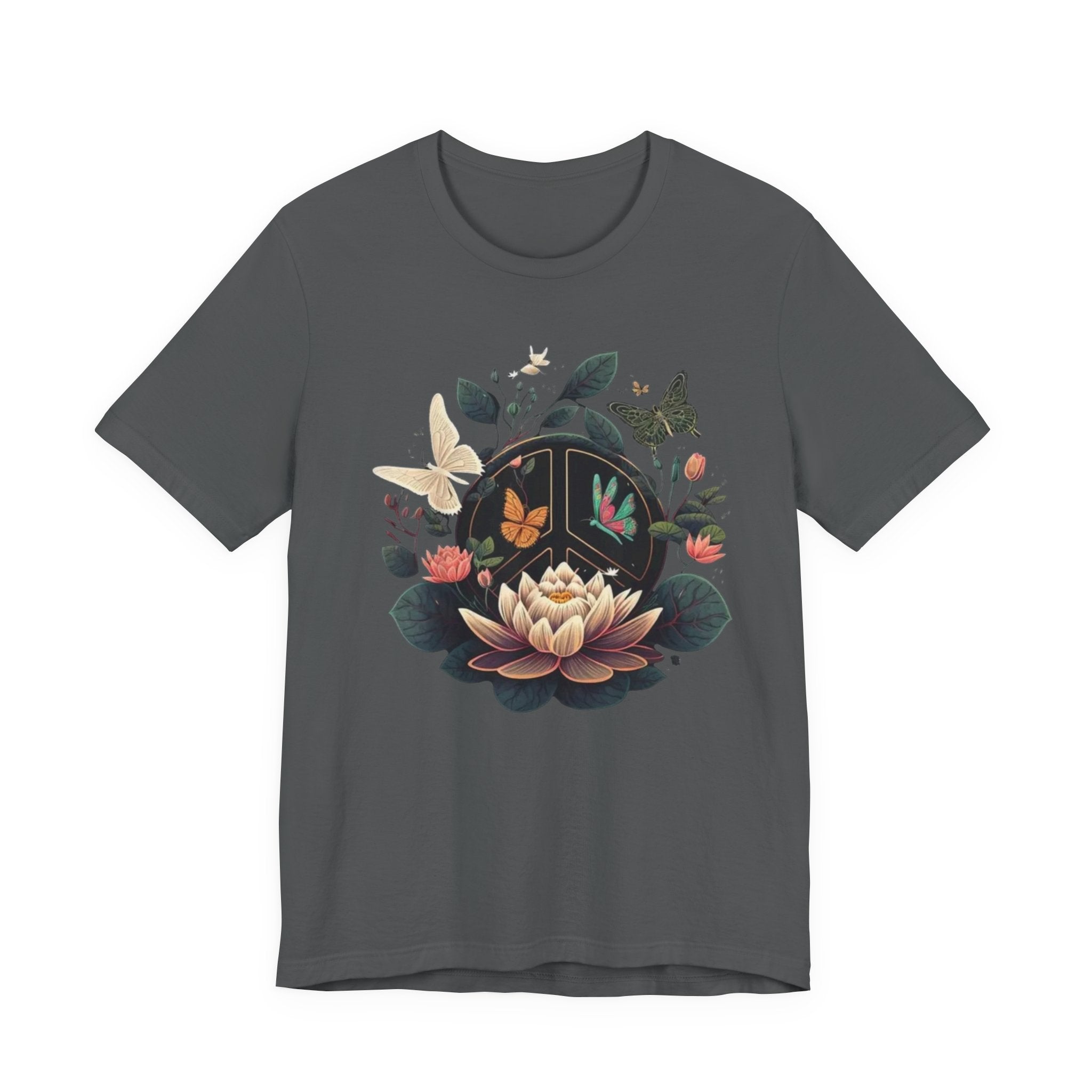 Lotus Bloom and Butterflies Tee | Floral Peace Symbol T-Shirt