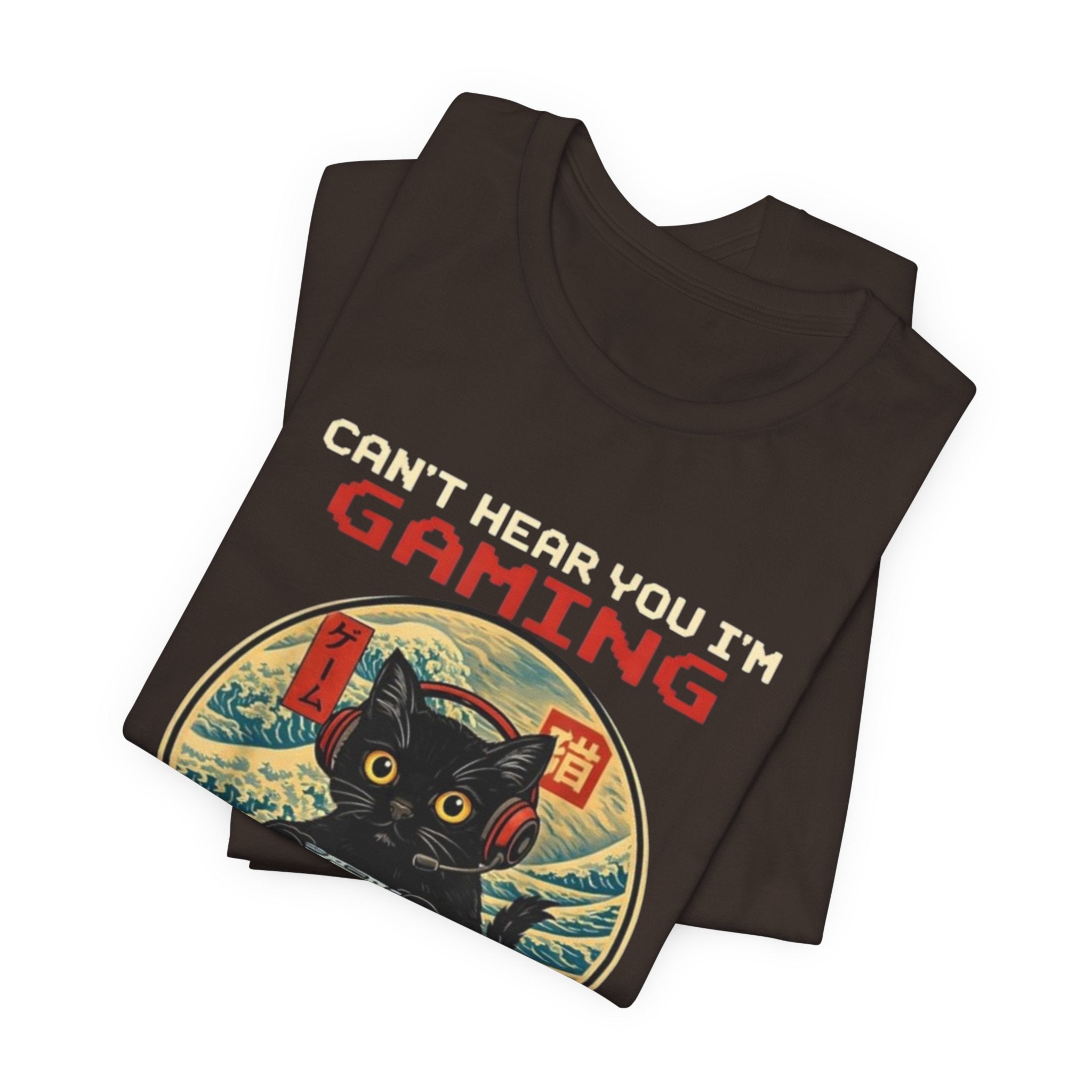 Can't Hear You I'm Gaming and Eating Ramen T-Shirt | Cat Gamer Design