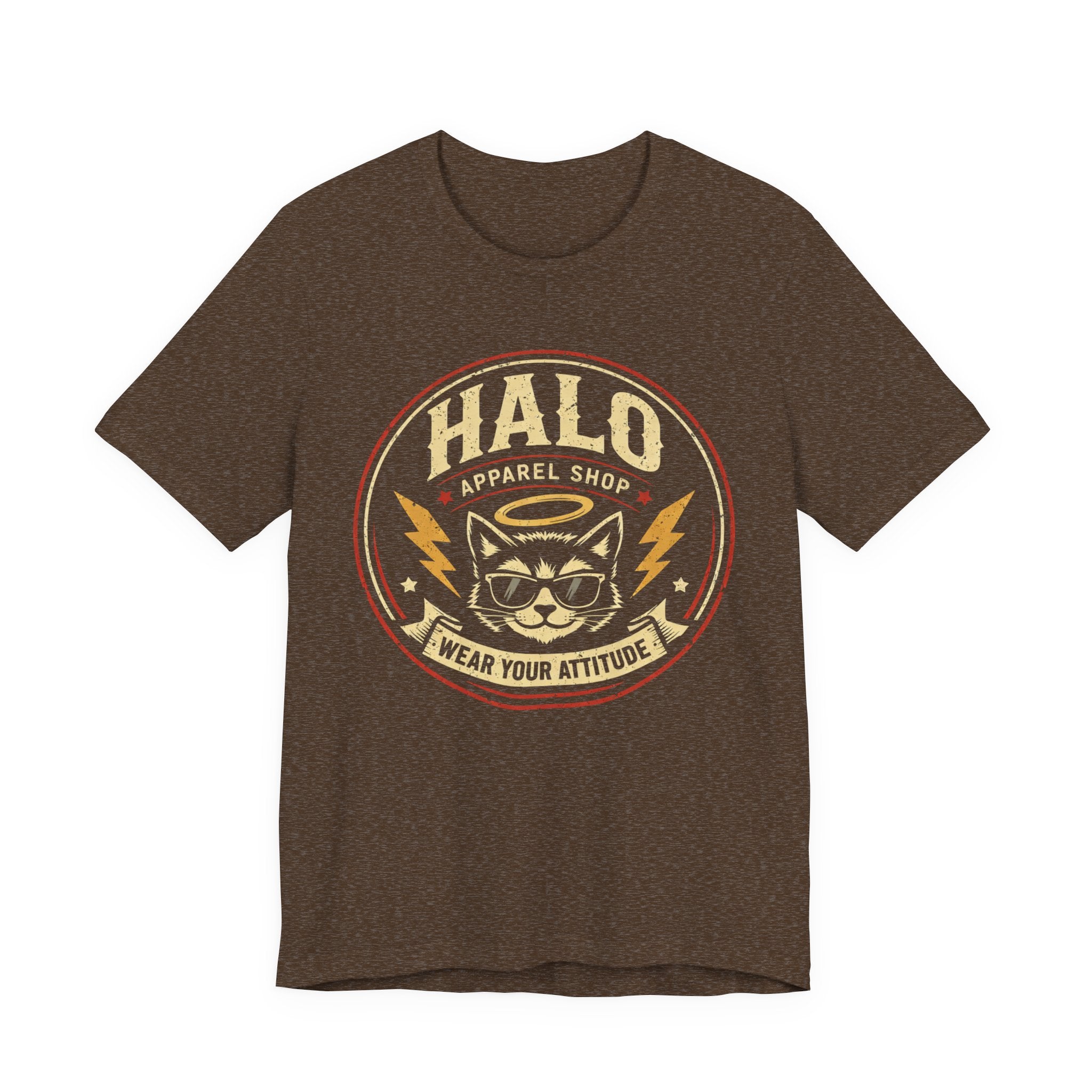 Halo Cat Graphic Tee — "Wear Your Attitude" Vintage Rock T-Shirt