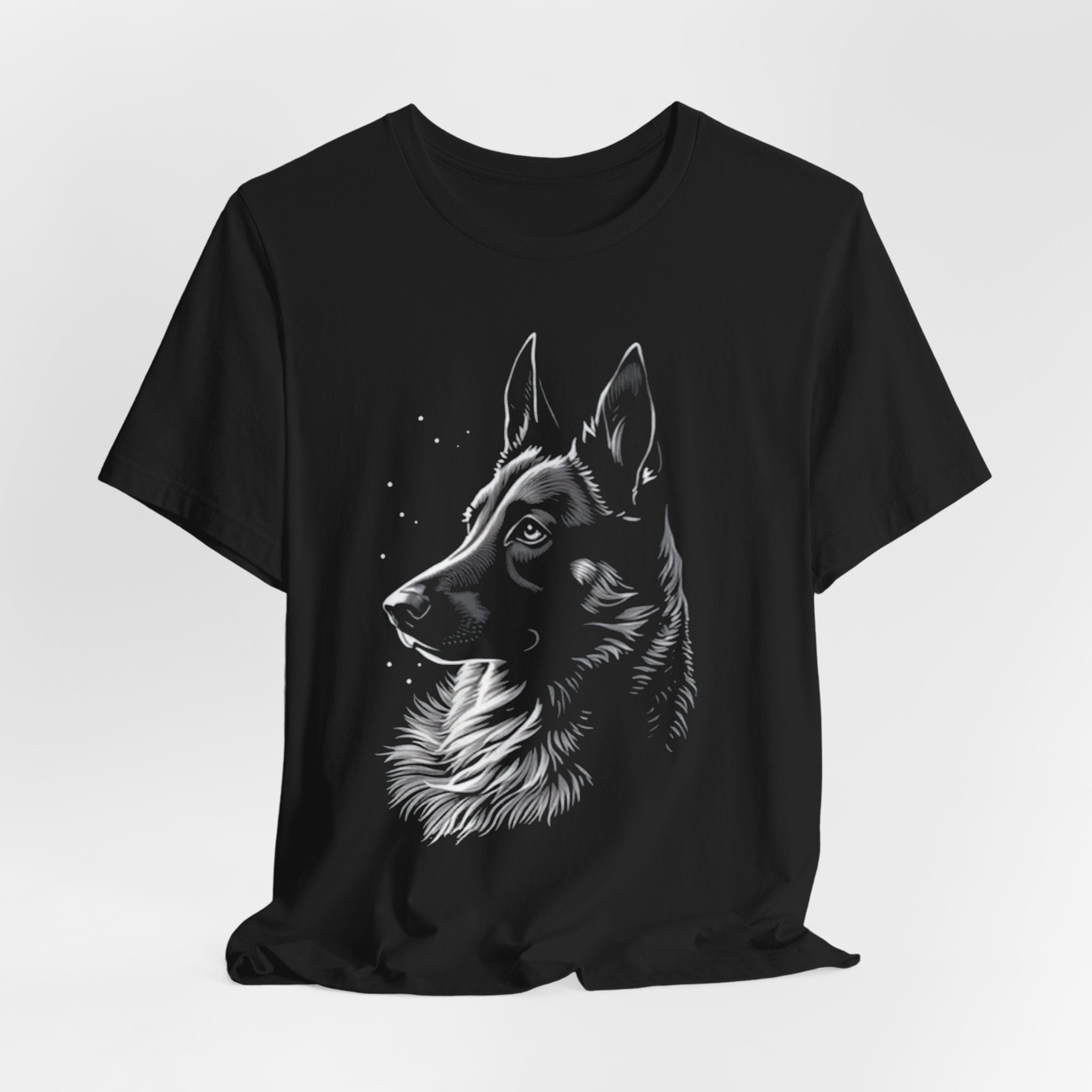German Shepherd Portrait T-Shirt — Detailed Monochrome Dog Tee