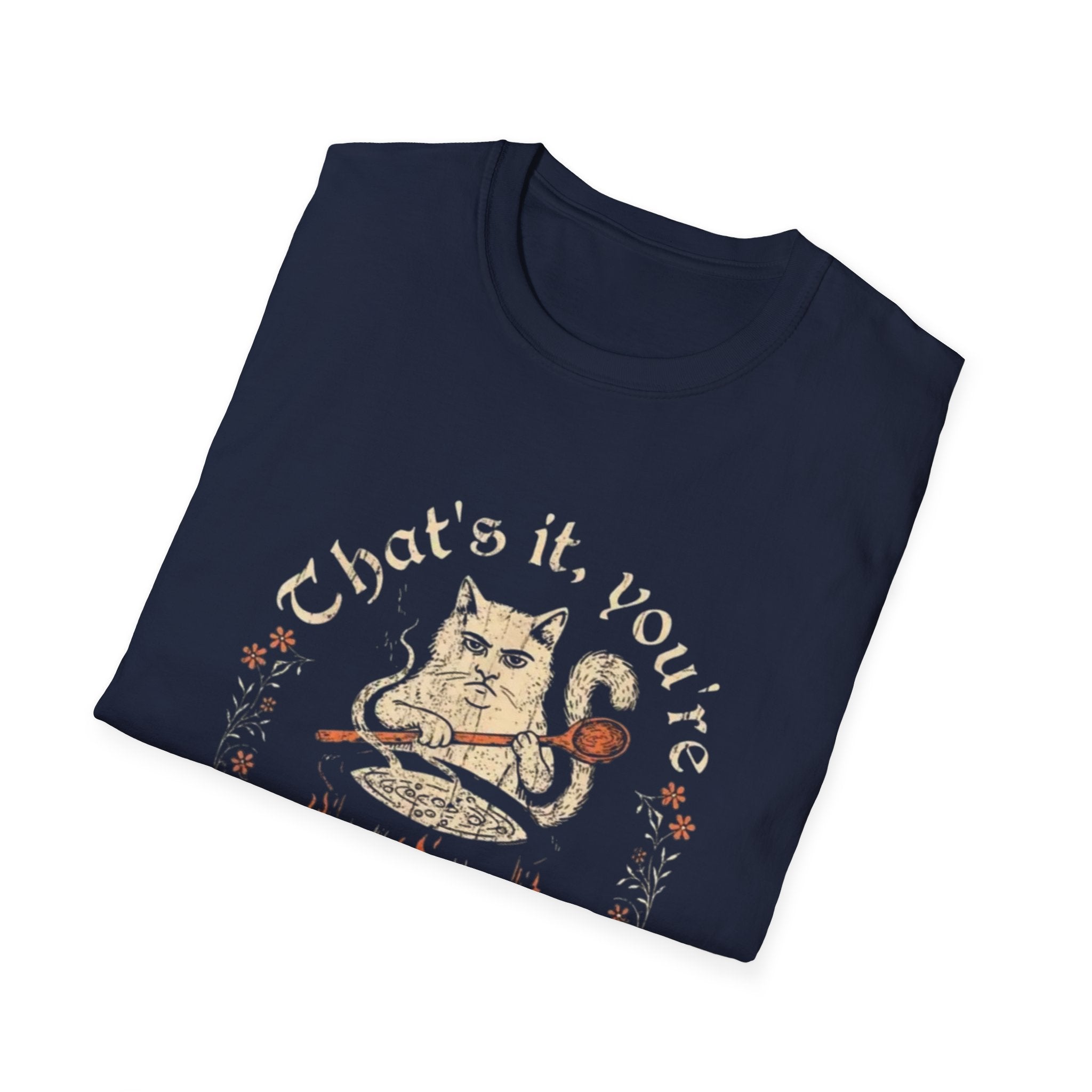 Cat Cauldron T-Shirt — "That’s it, you’re going in the soup" Vintage Witchy Graphic Tee
