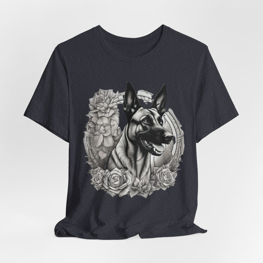 Belgian Malinios Portrait T-Shirt | Floral Frame Dog Tee