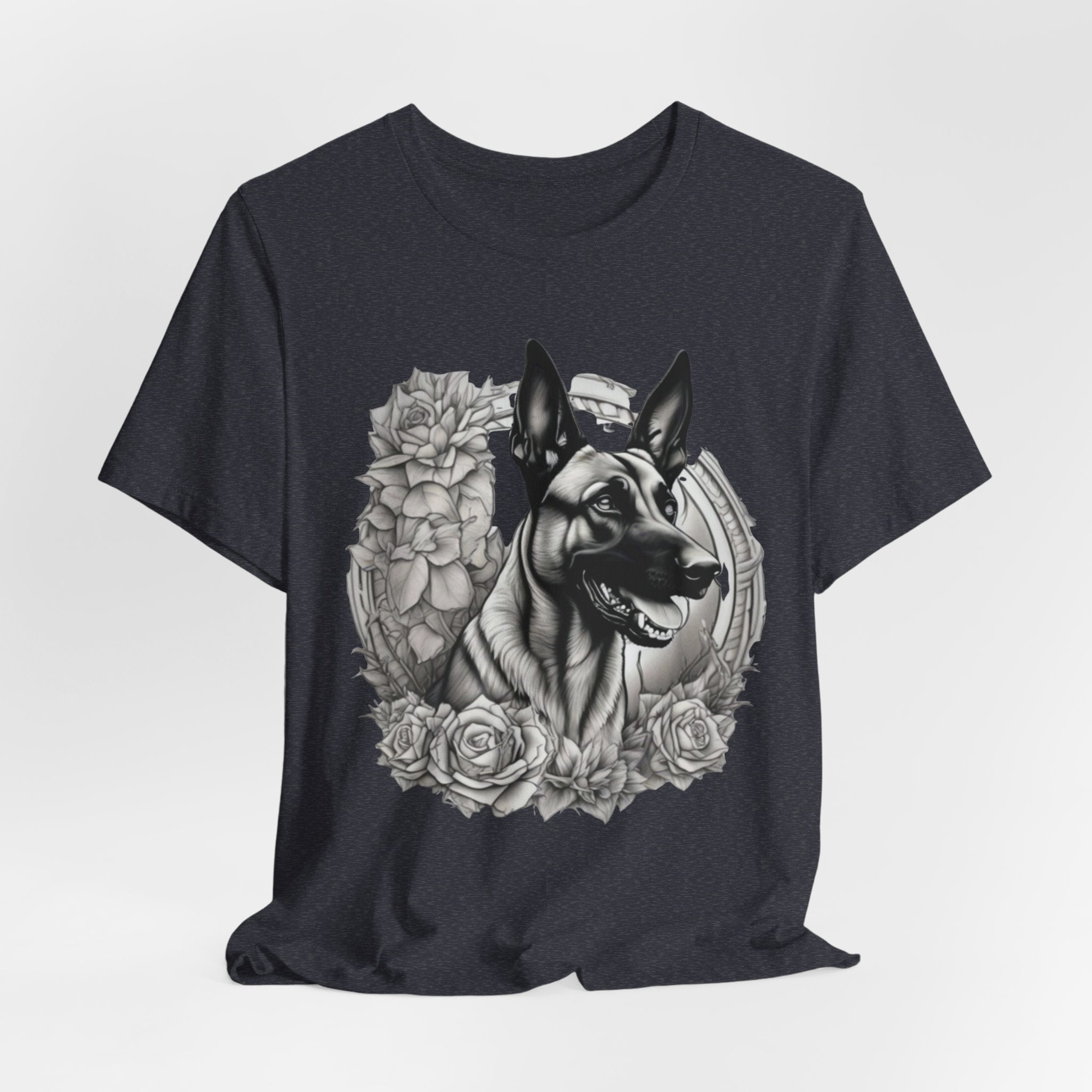 Belgian Malinios Portrait T-Shirt | Floral Frame Dog Tee