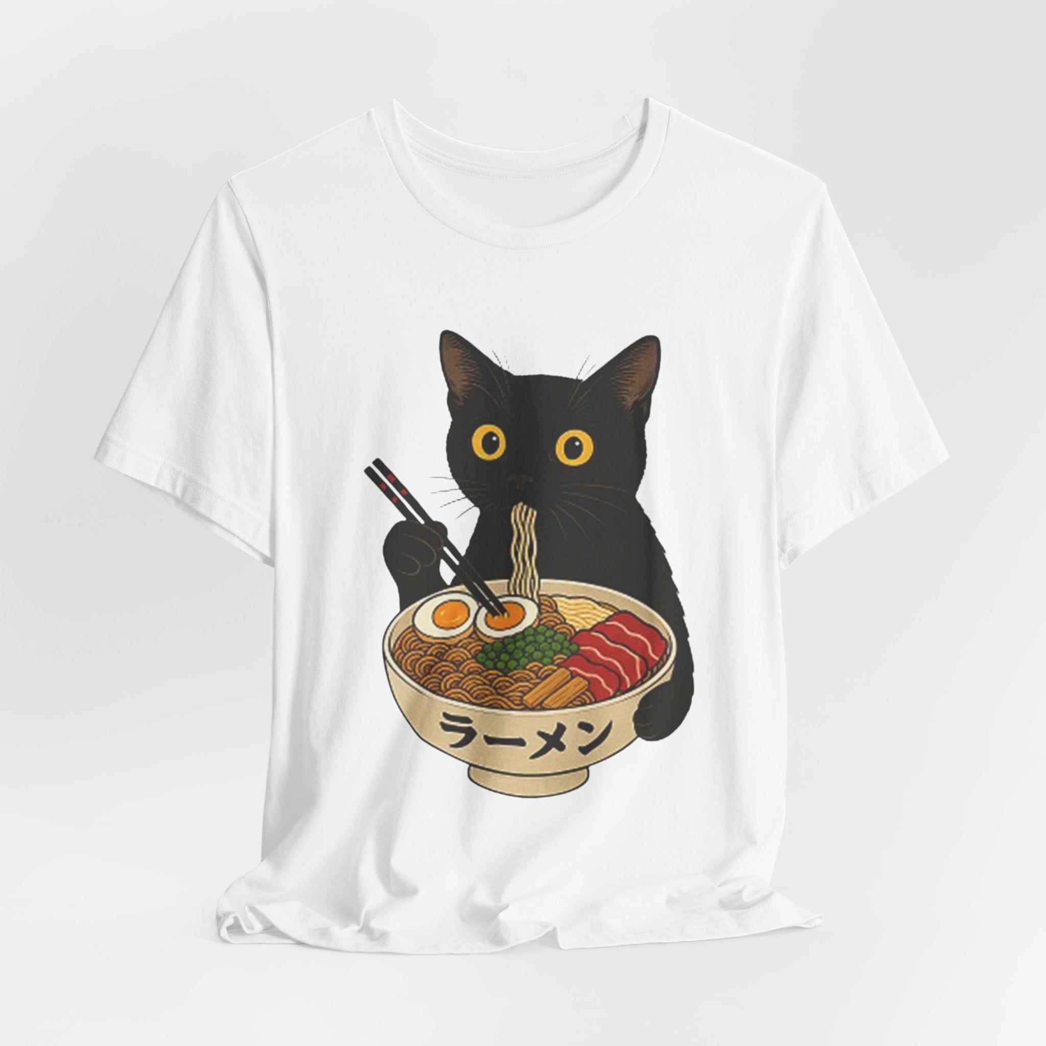 Black Cat Eating Ramen Tee | Cat with Ramen Bowl T-Shirt