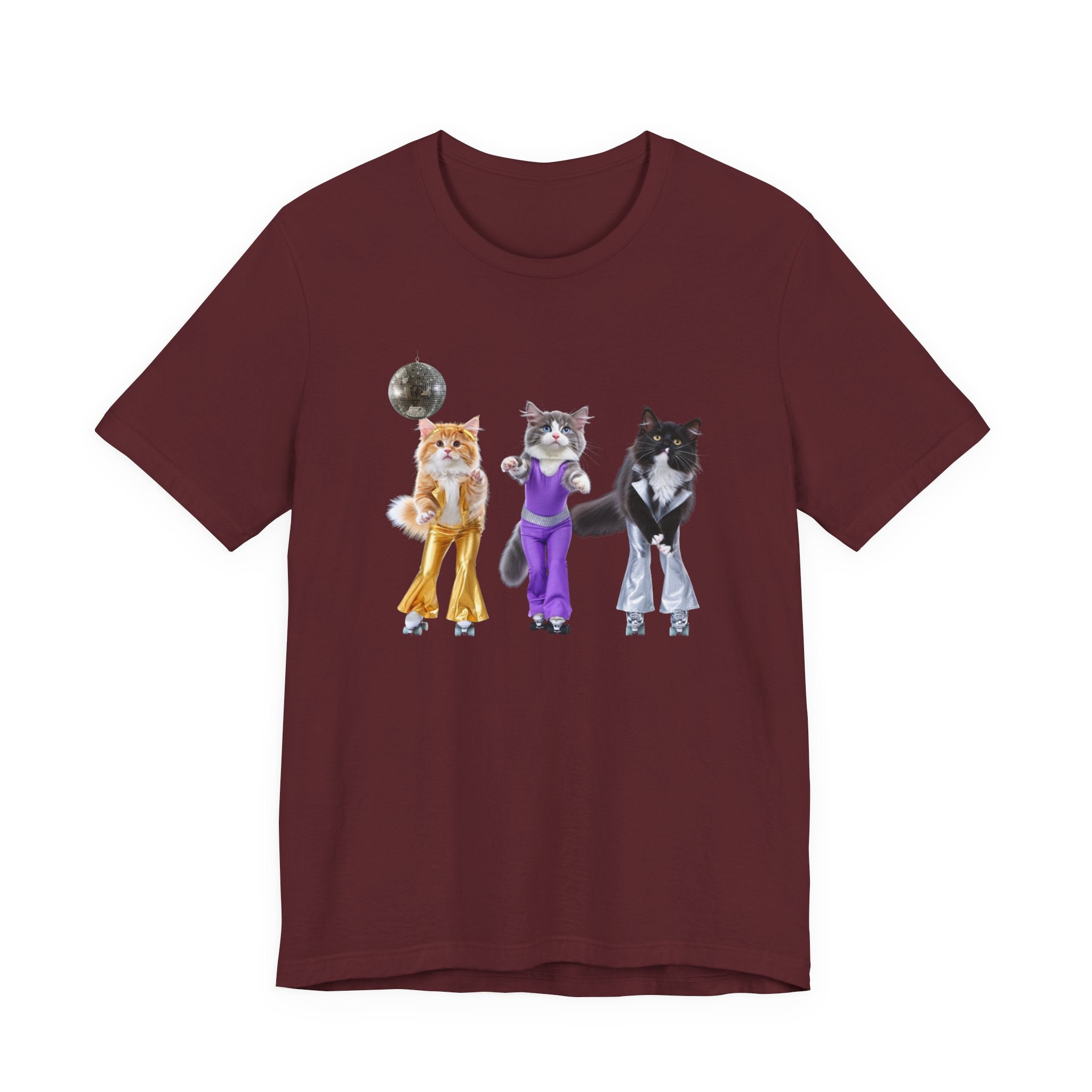 Disco Cats Trio T-Shirt | Cat Roller Skate Illustration, Retro 70s Vibe