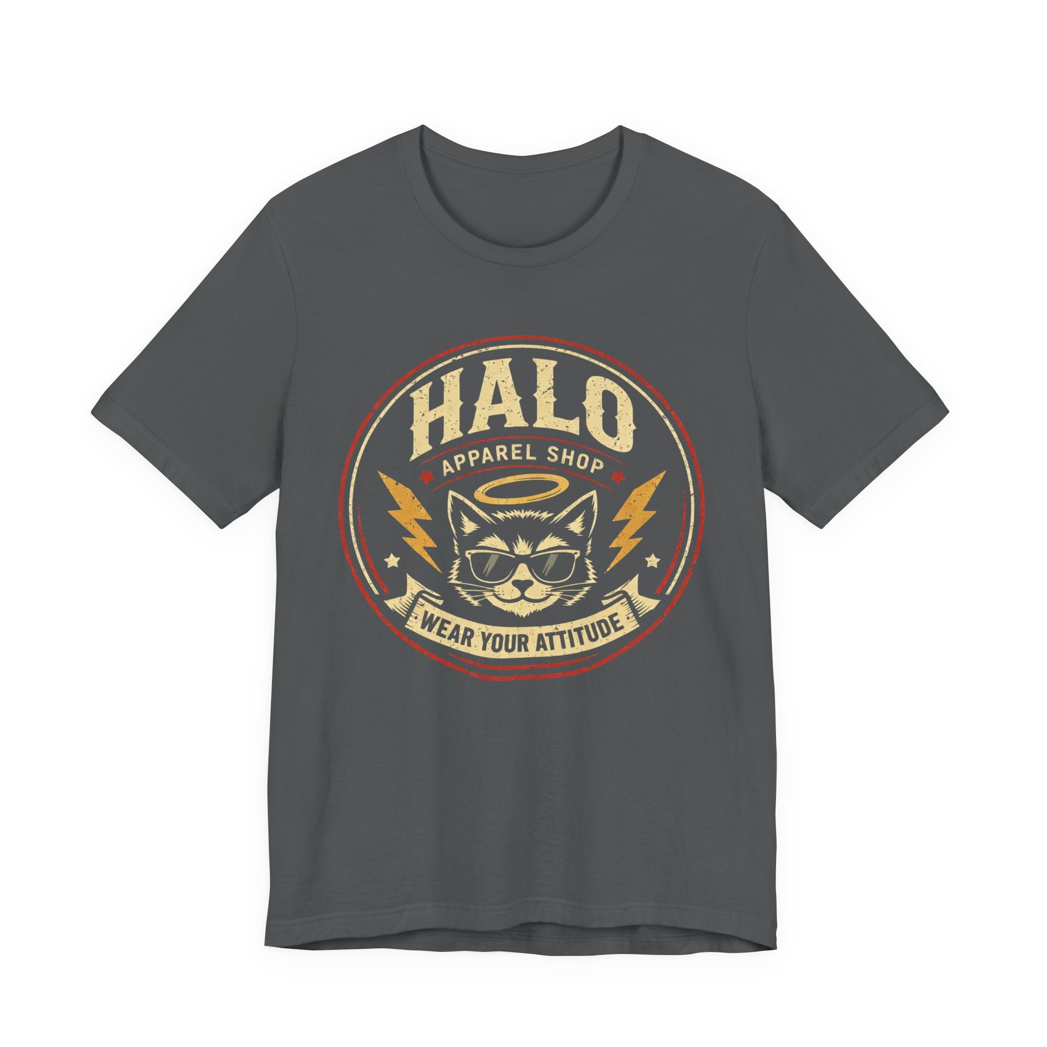 Halo Cat Graphic Tee — "Wear Your Attitude" Vintage Rock T-Shirt