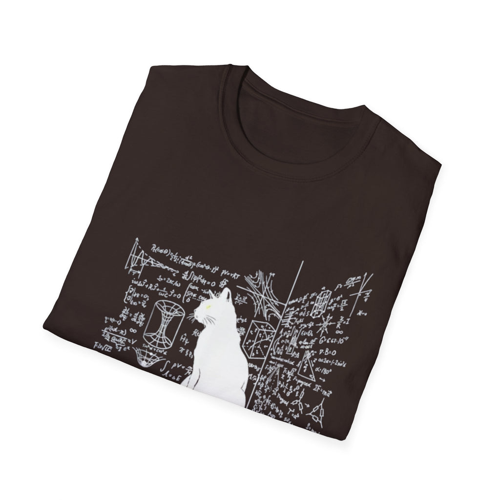 Schrodingers cat tee, escape plan, Cat silhouette with handwritten notes T-Shirt | Science doodle tee