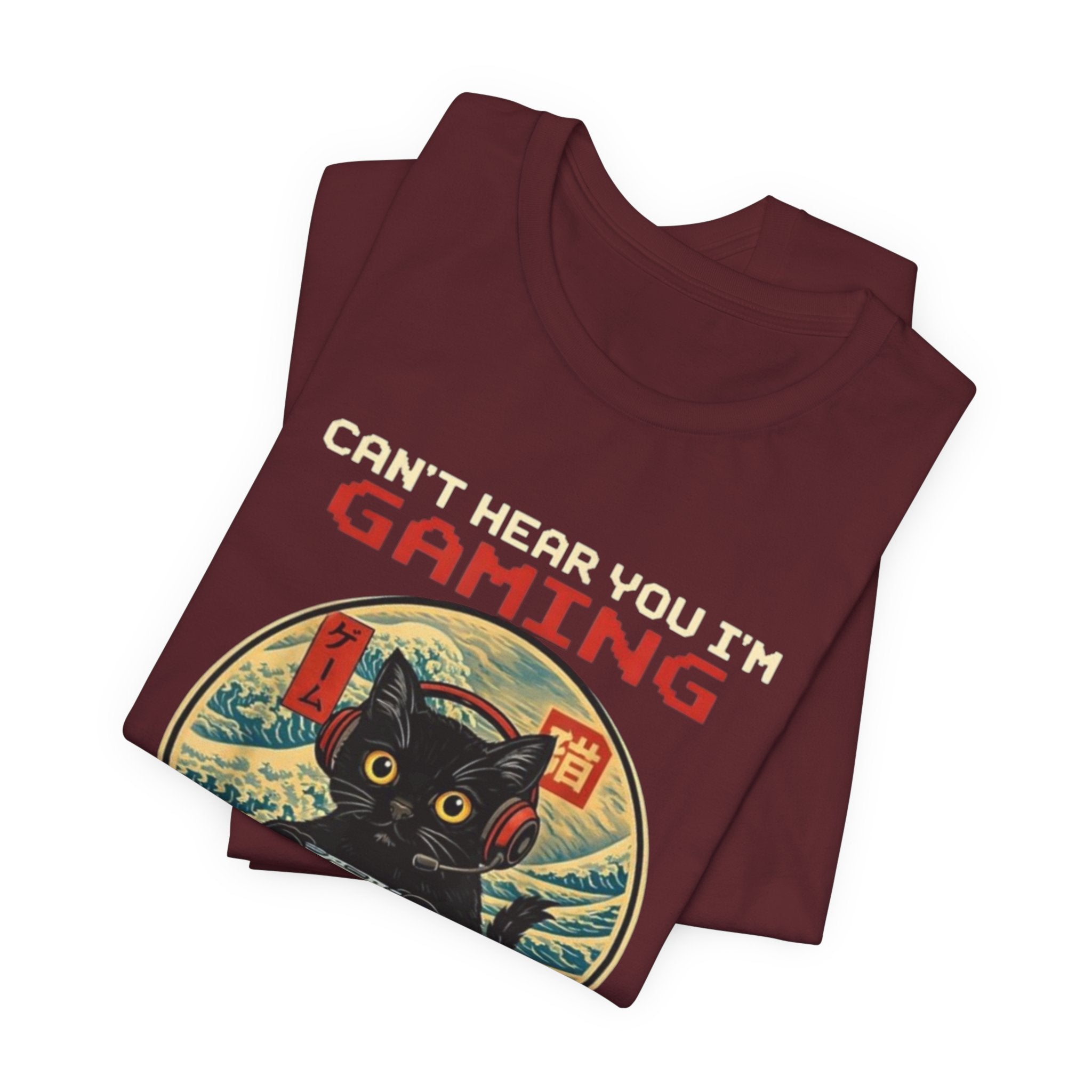 Can't Hear You I'm Gaming and Eating Ramen T-Shirt | Cat Gamer Design