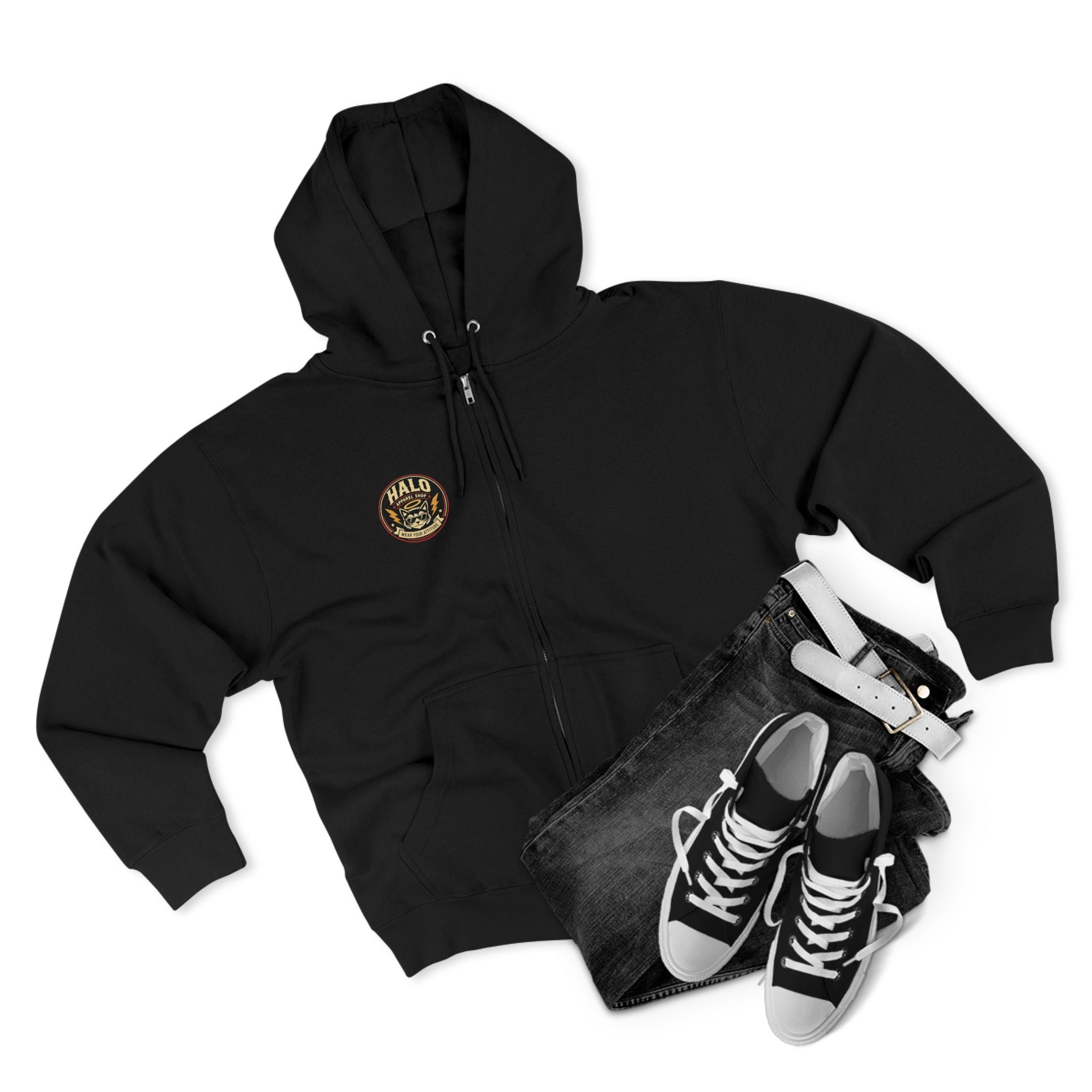 Halo Apparel Co. Vintage Cat Logo Zip Hoodie