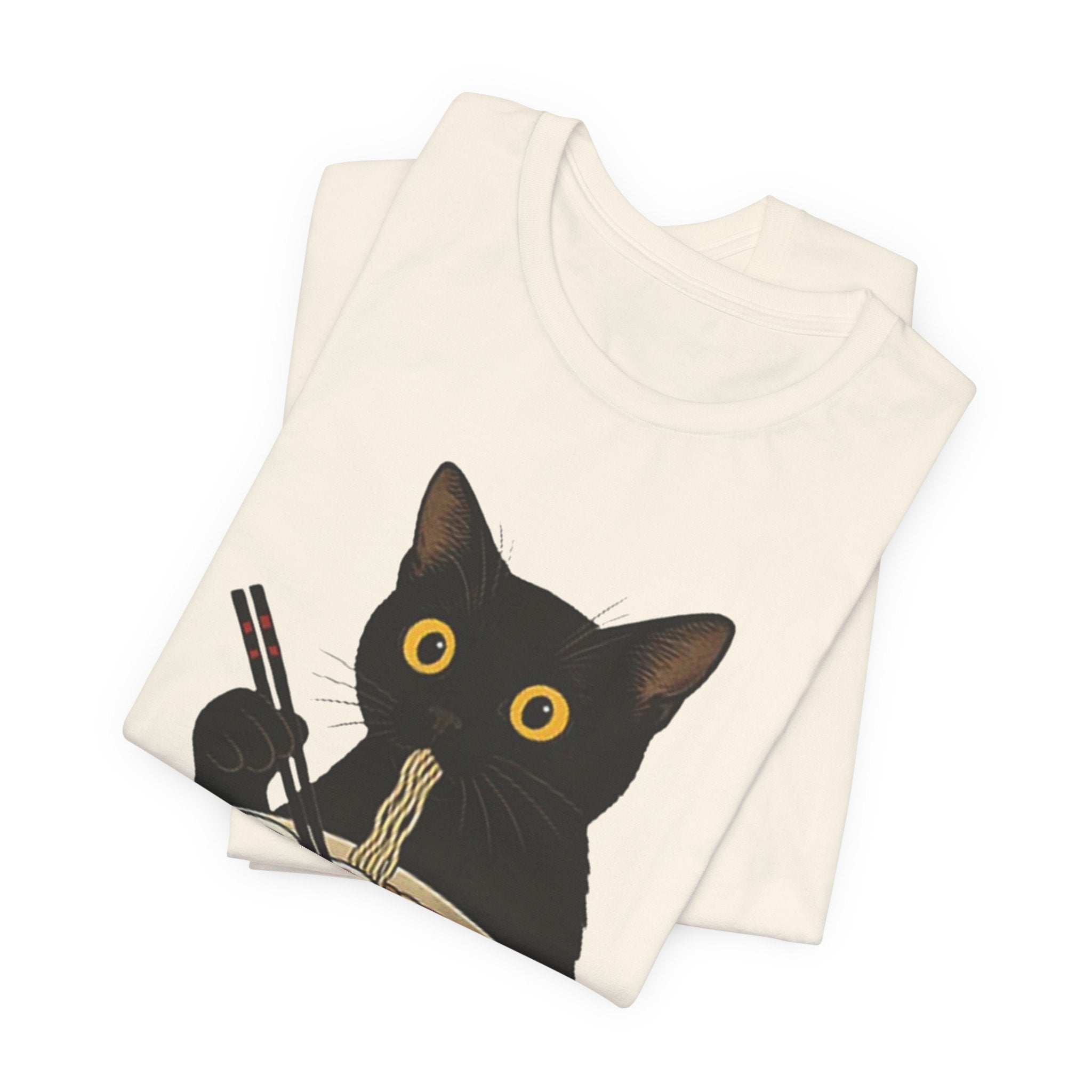 Black Cat Eating Ramen Tee | Cat with Ramen Bowl T-Shirt