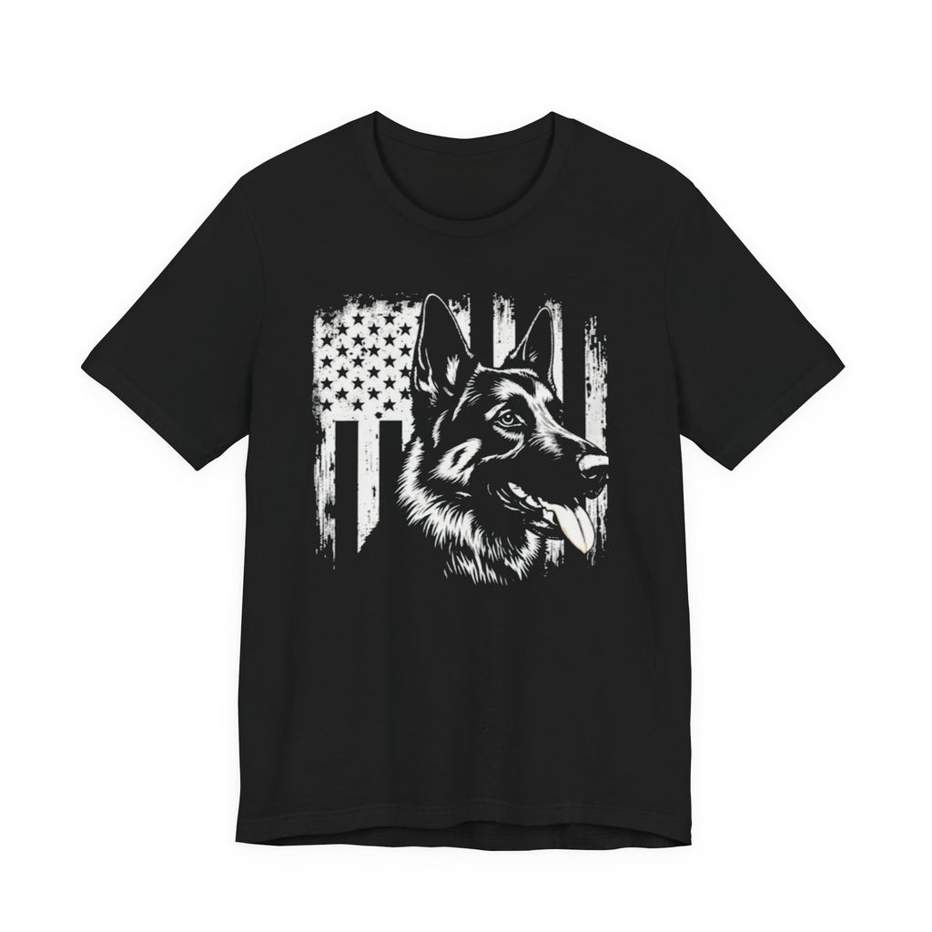 German Shepherd American Flag T‑Shirt — Patriotic K9 Tee