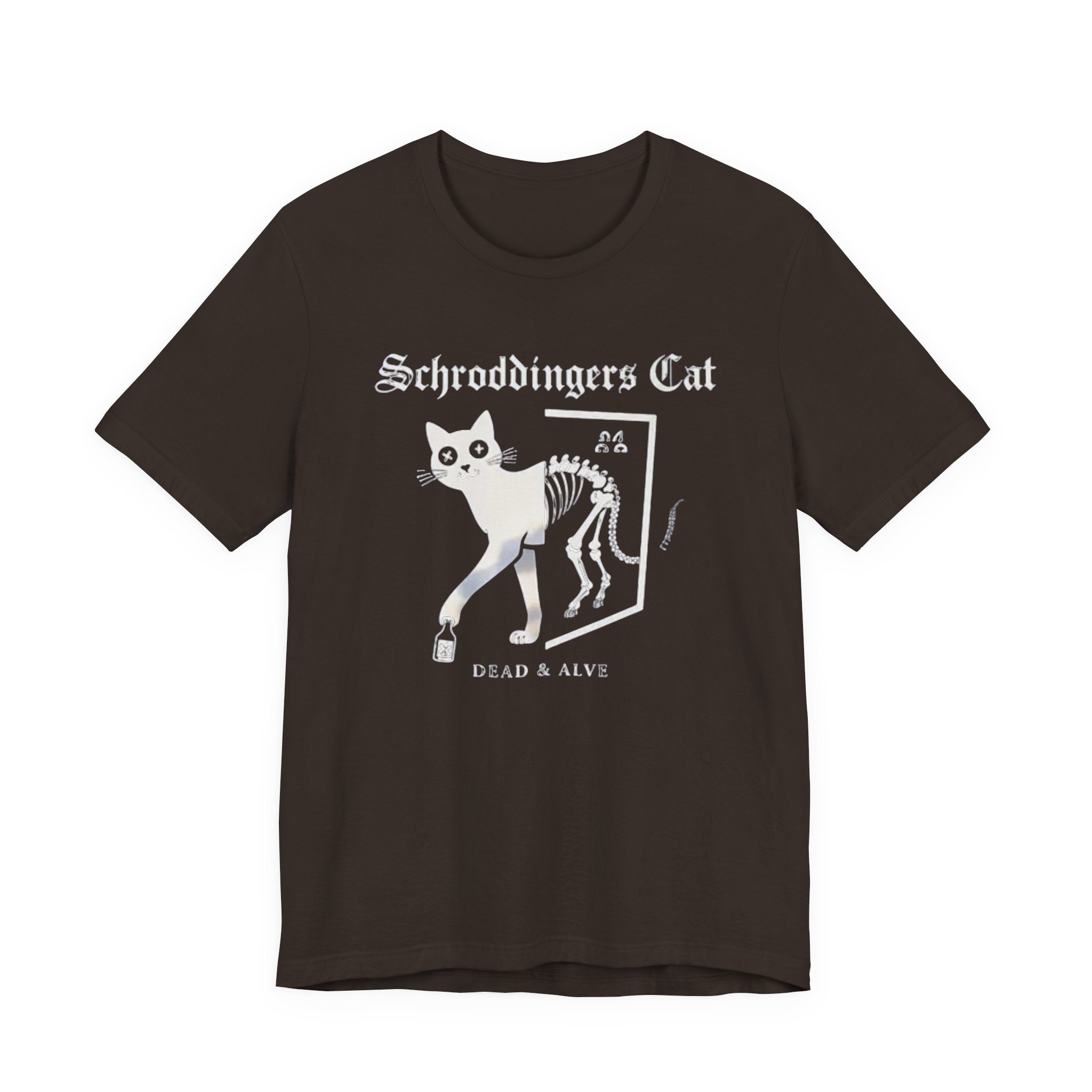Schrodingers Cat skeleton illustration T-Shirt | Dead & Alive cat science tee