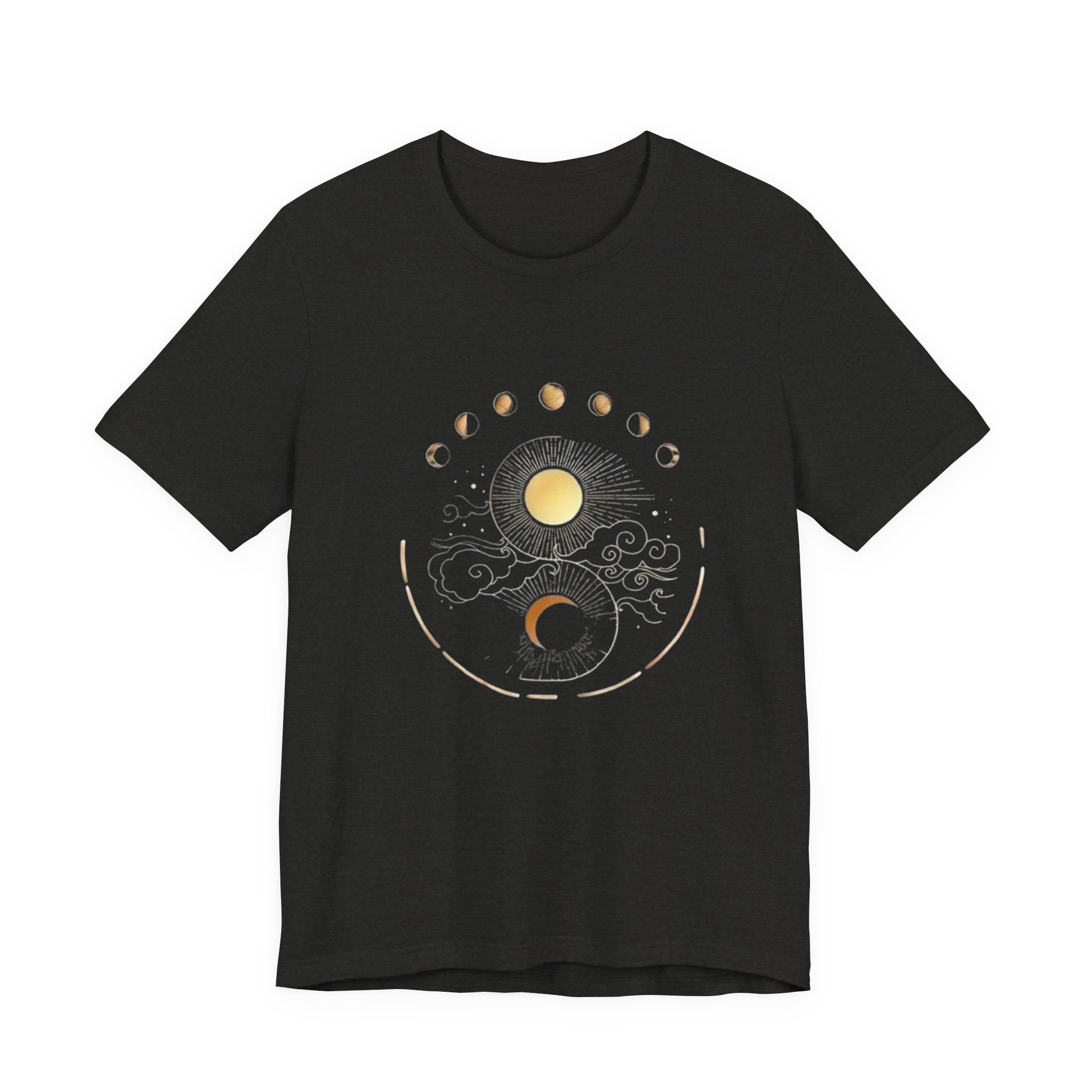 Celestial Phases Unisex Tee, Astrology Shirt, Lunar Cycle T-Shirt, Gift for Astronomers, Black Graphic Tee, Horoscope Apparel