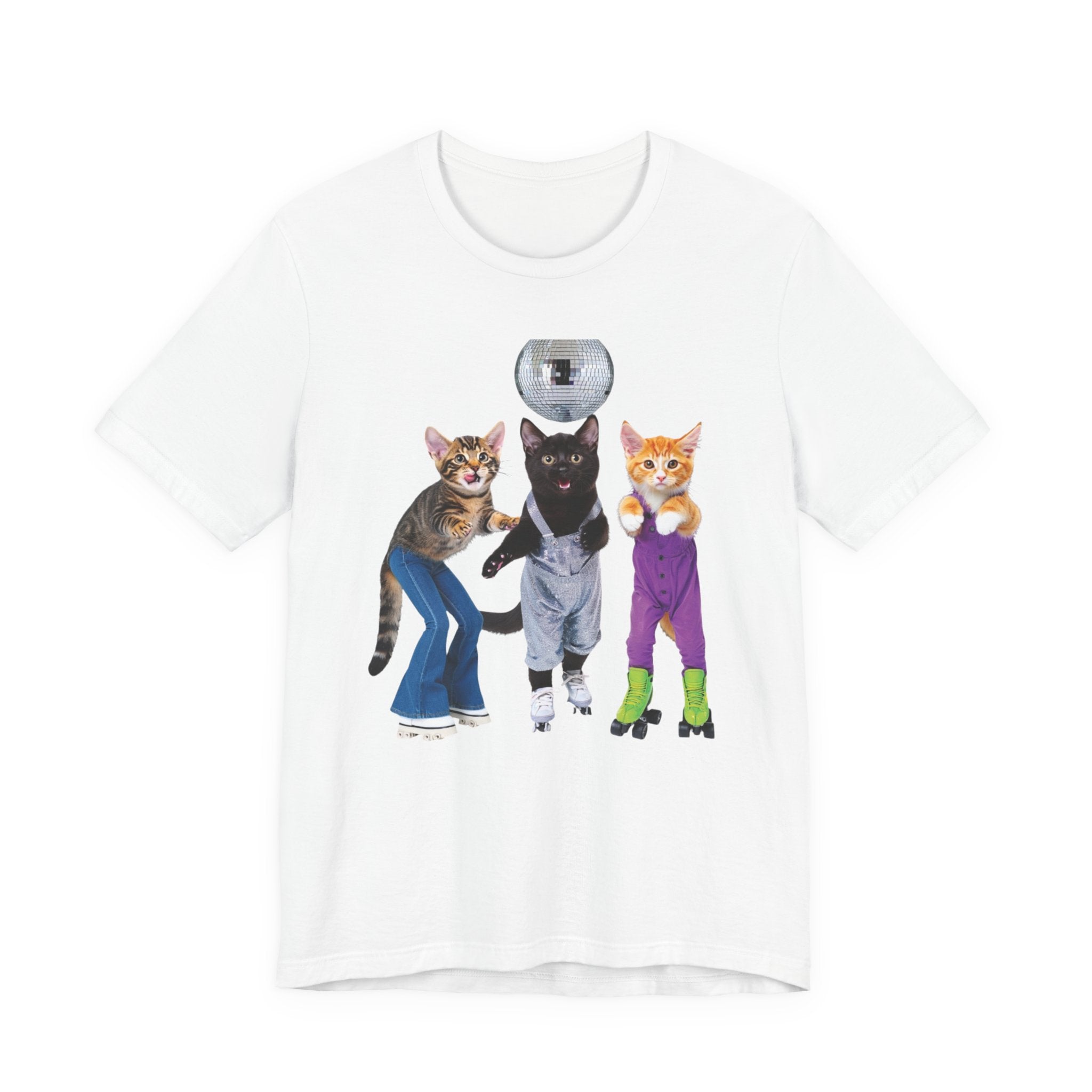 Disco Roller Cats T-Shirt | Three Cats on Roller Skates with Disco Ball