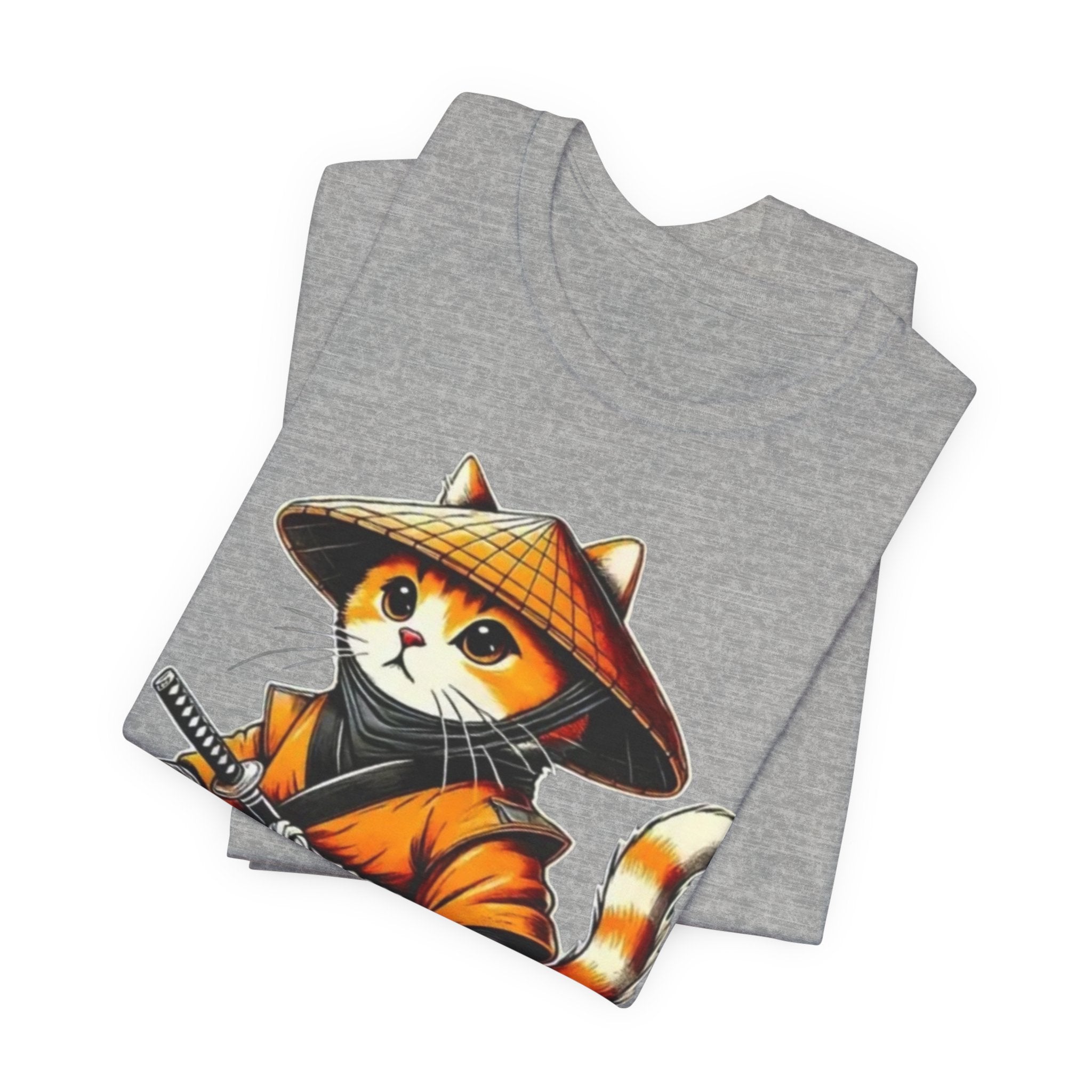 Samurai Cat T‑Shirt — Cute Ninja Kitten Graphic Tee