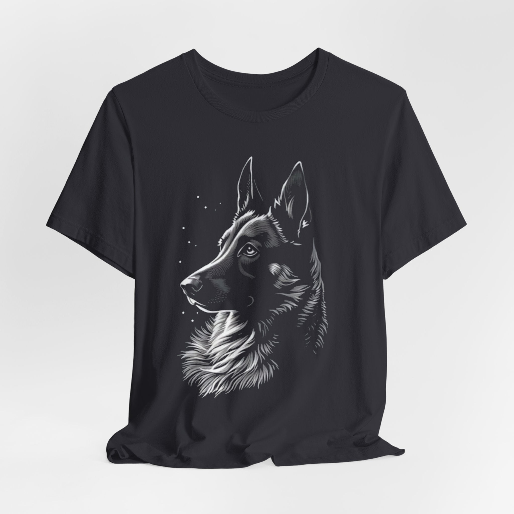 German Shepherd Portrait T-Shirt — Detailed Monochrome Dog Tee