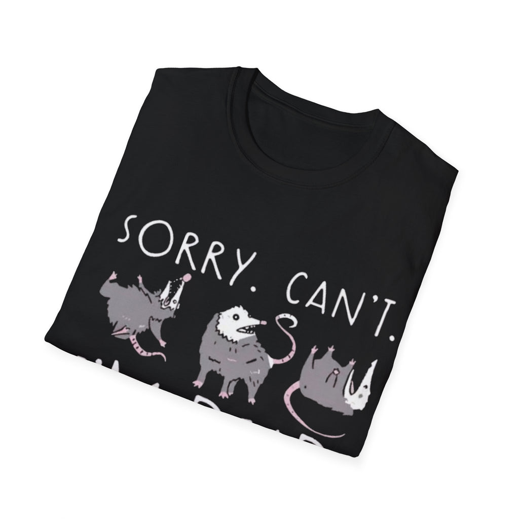 Sorry Can't I'm Dead Opossum T-Shirt | Goth Cat Illustration, Humorous Halloween Tee