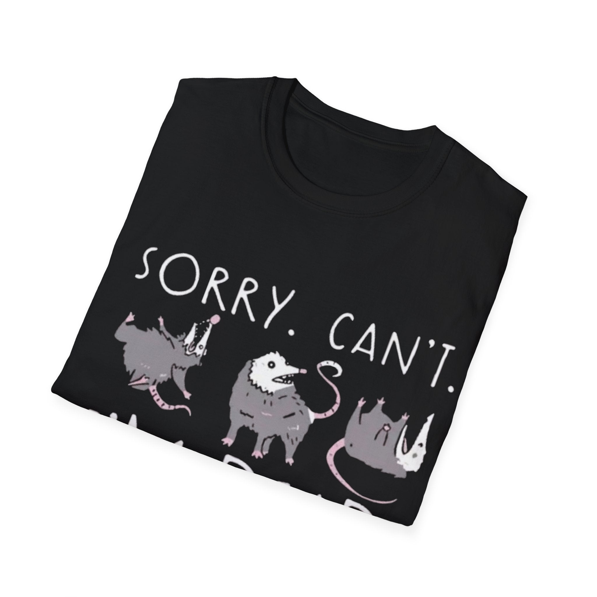 Sorry Can't I'm Dead Opossum T-Shirt | Goth Cat Illustration, Humorous Halloween Tee