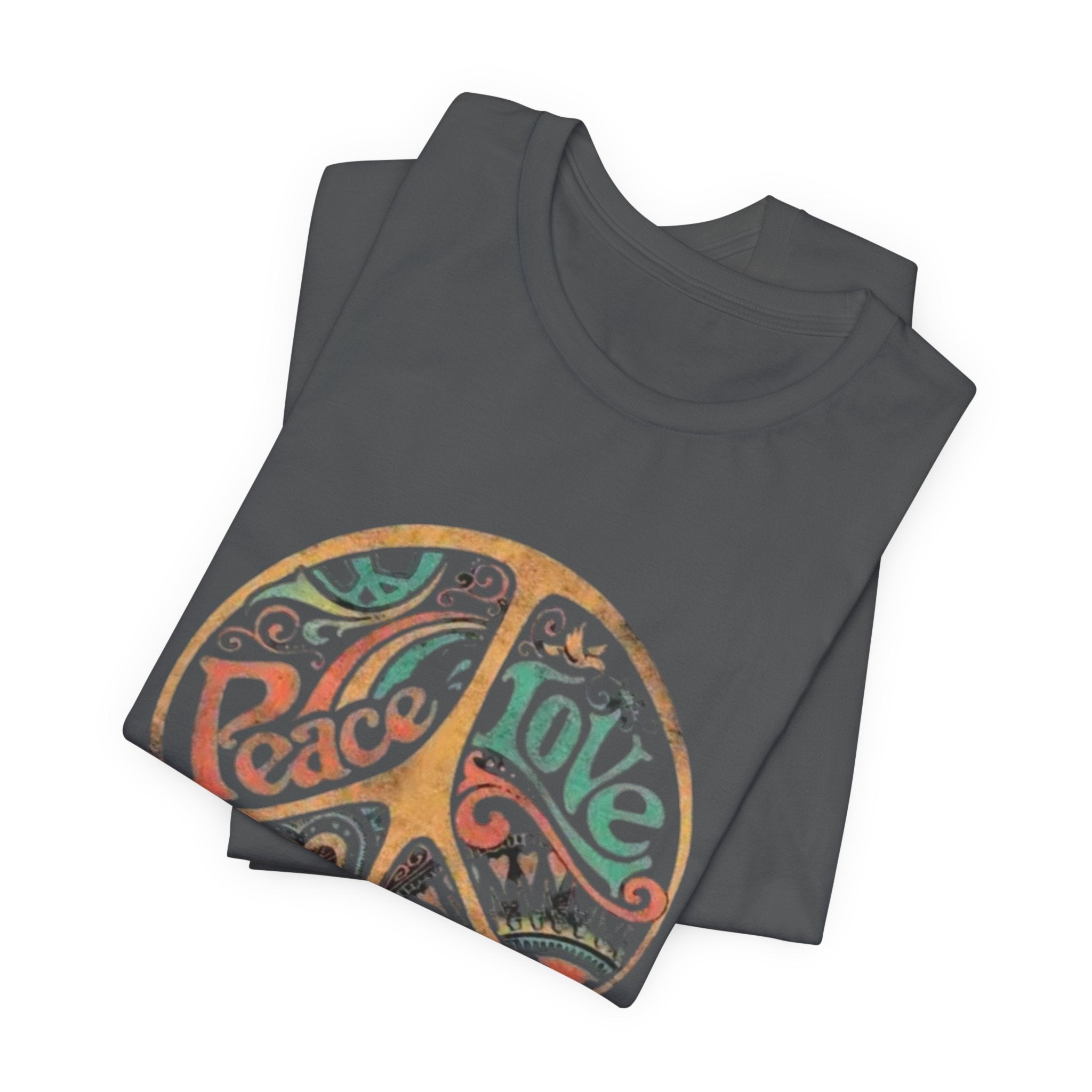 Retro Peace Love Unisex T-Shirt, Boho Graphic Tee, Casual Wear, Festival Shirt, Gift for Friends, Summer Style