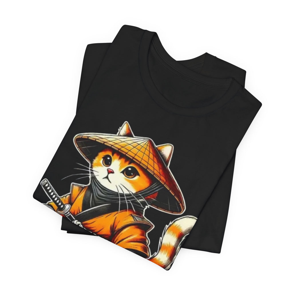 Samurai Cat T‑Shirt — Cute Ninja Kitten Graphic Tee