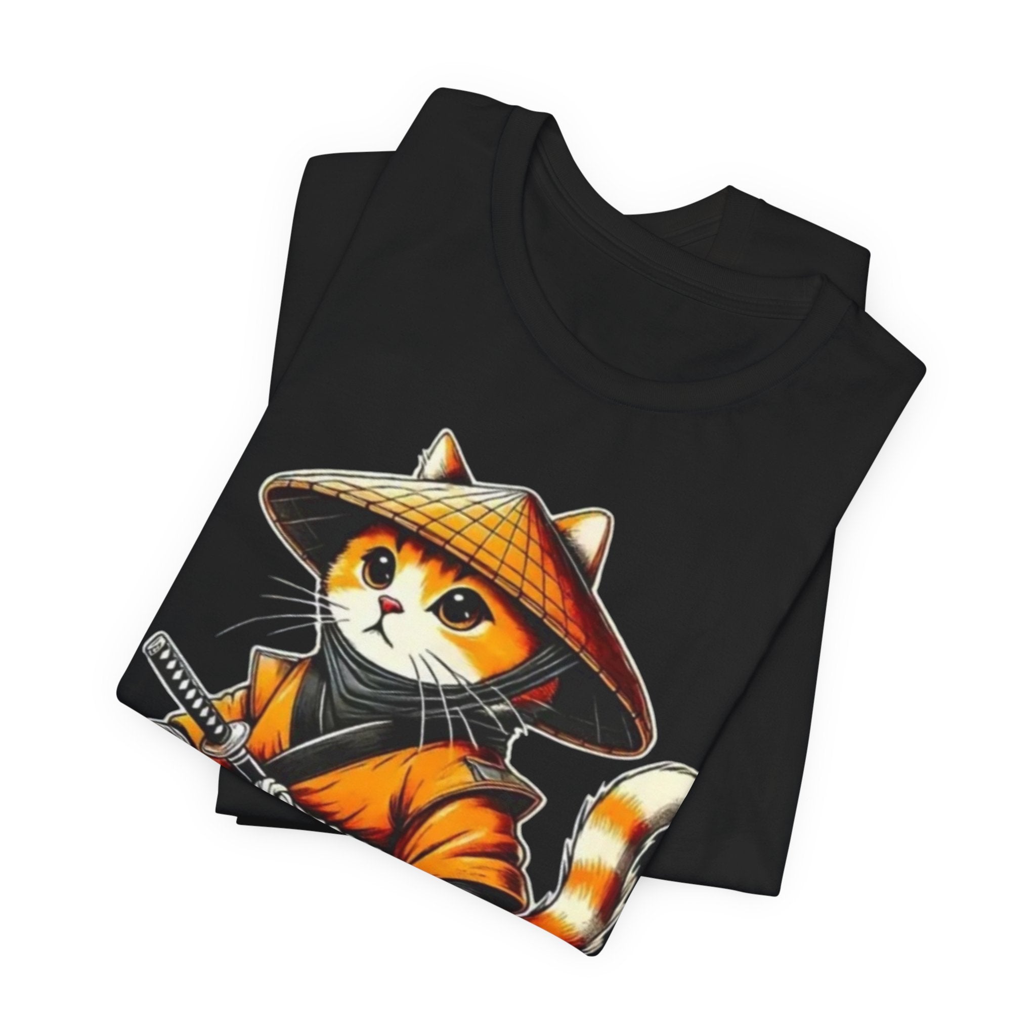 Samurai Cat T‑Shirt — Cute Ninja Kitten Graphic Tee