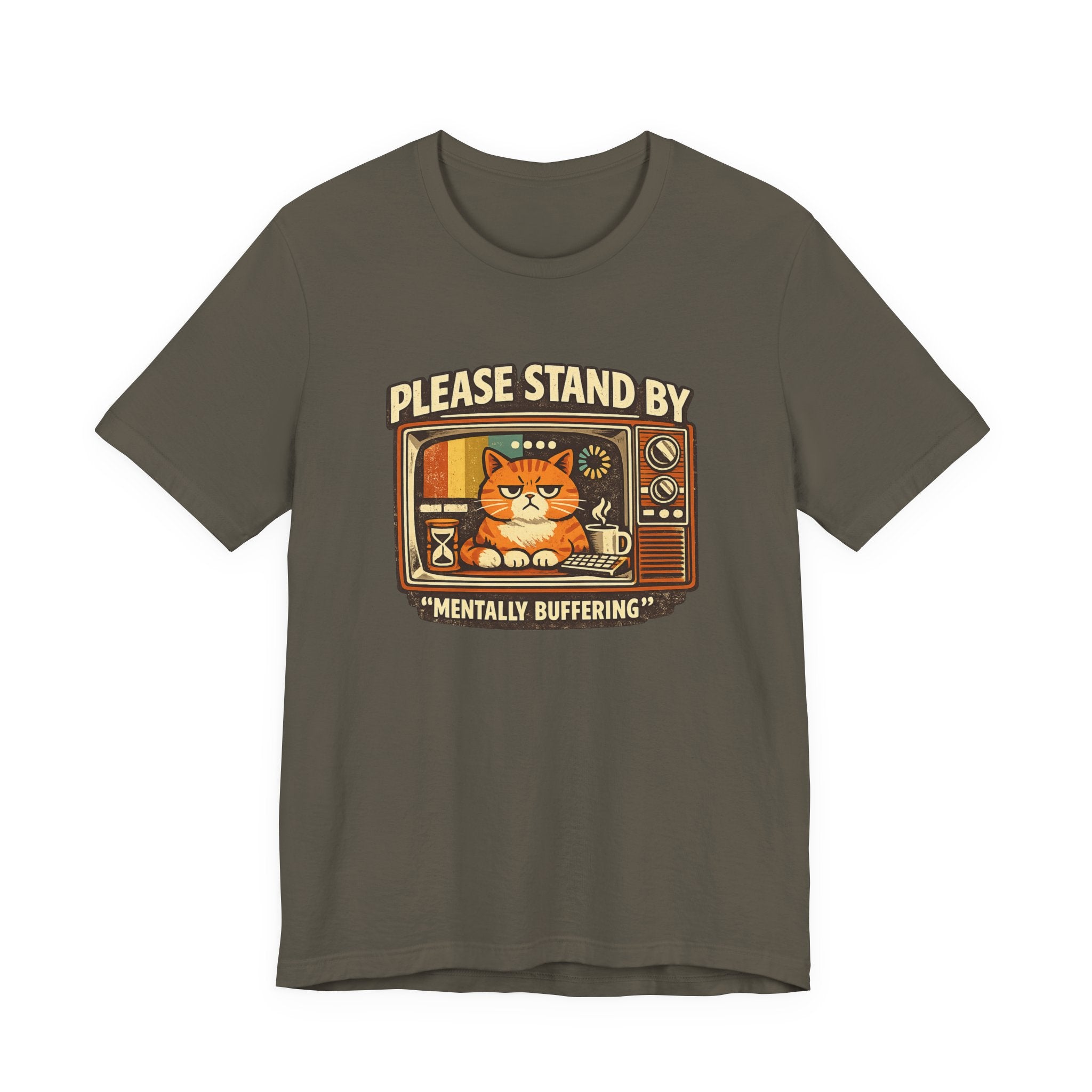 Please Stand By Mentally Buffering, T-Shirt | Retro TV Cat Illustration