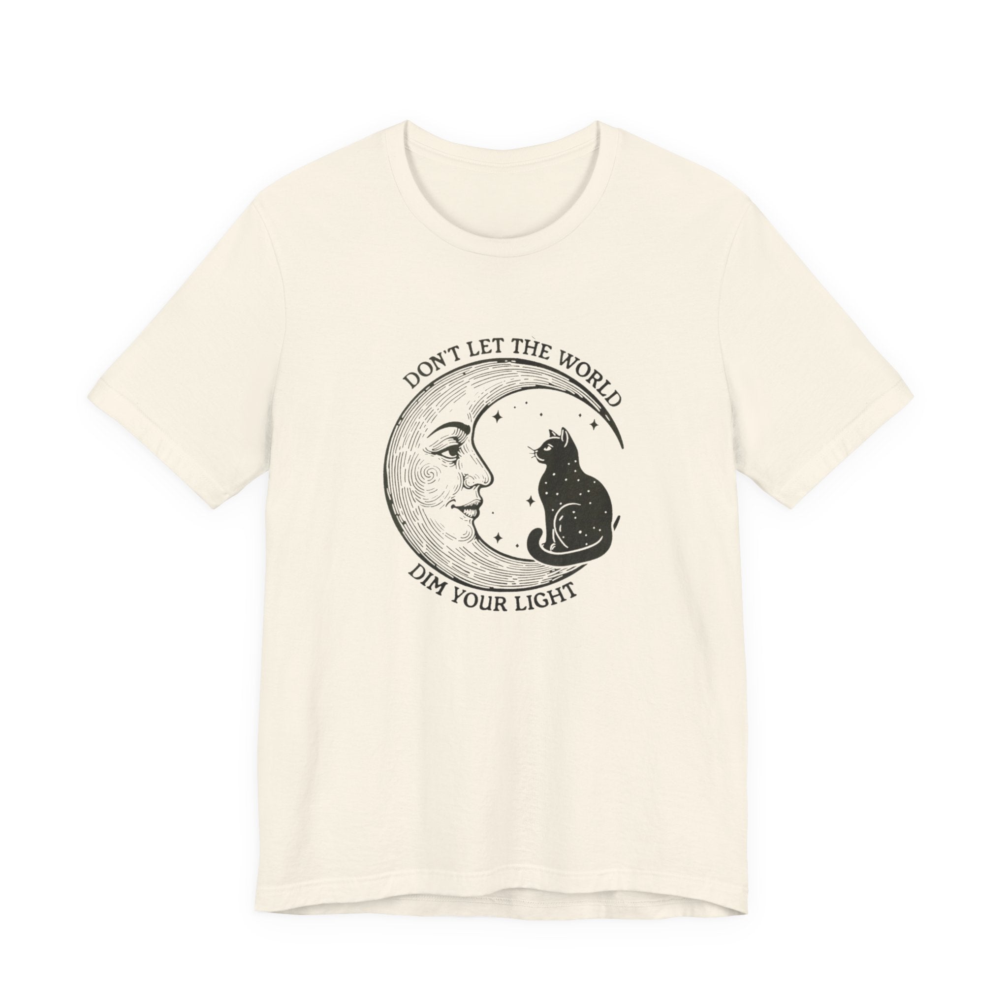 Celestial Cat Tee with Inspirational Quote, Unisex Tee, Moon and Cat Shirt, Witchy Apparel, Gift for Cat Lovers