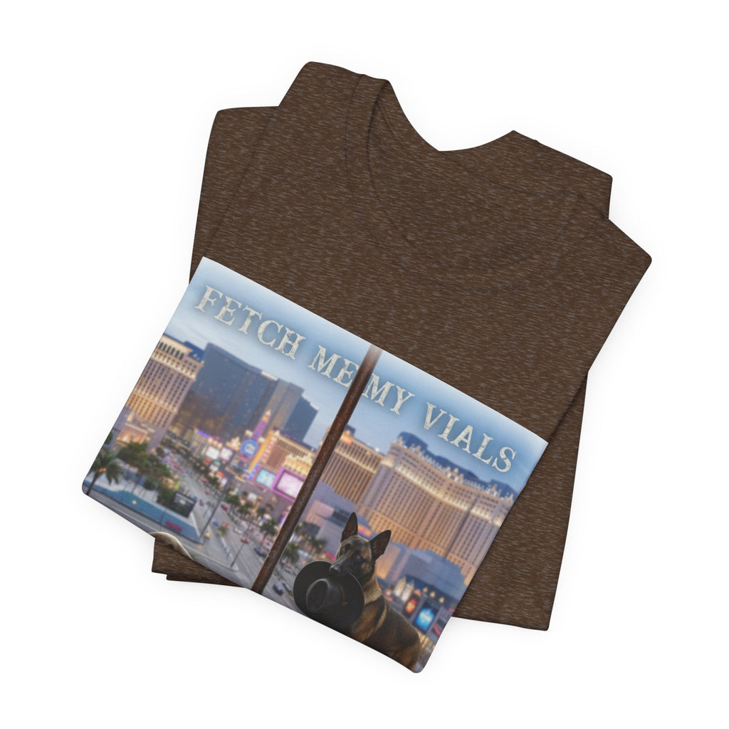 Fetch me my vials, Fallout Tee, Street Scene Graphic Tee — "Fetch Me My Vials" Retro Vegas Art Shirt