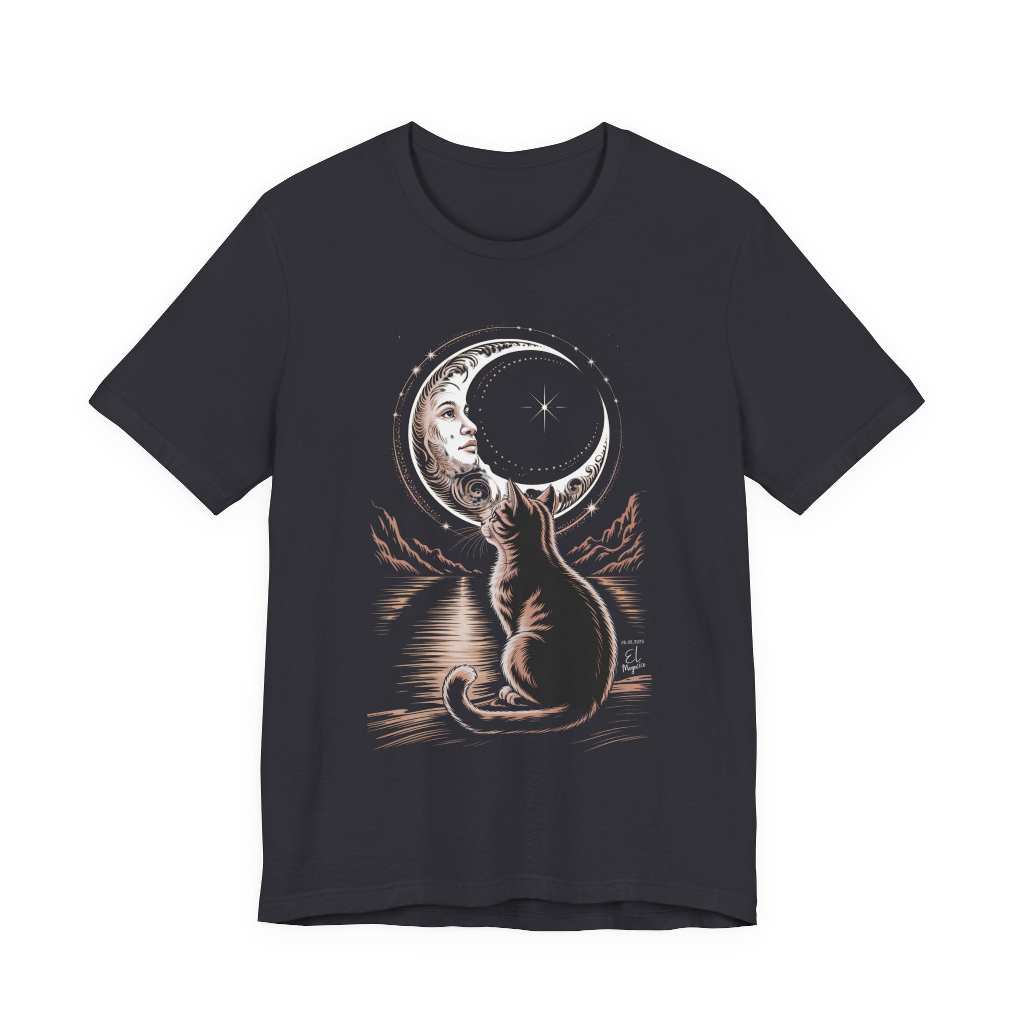 Celestial Cat Graphic Tee - Boho T-Shirt, Unisex Cat Lover Shirt, Moon Phase Top, Gift for Pet Owners, Astrology Apparel