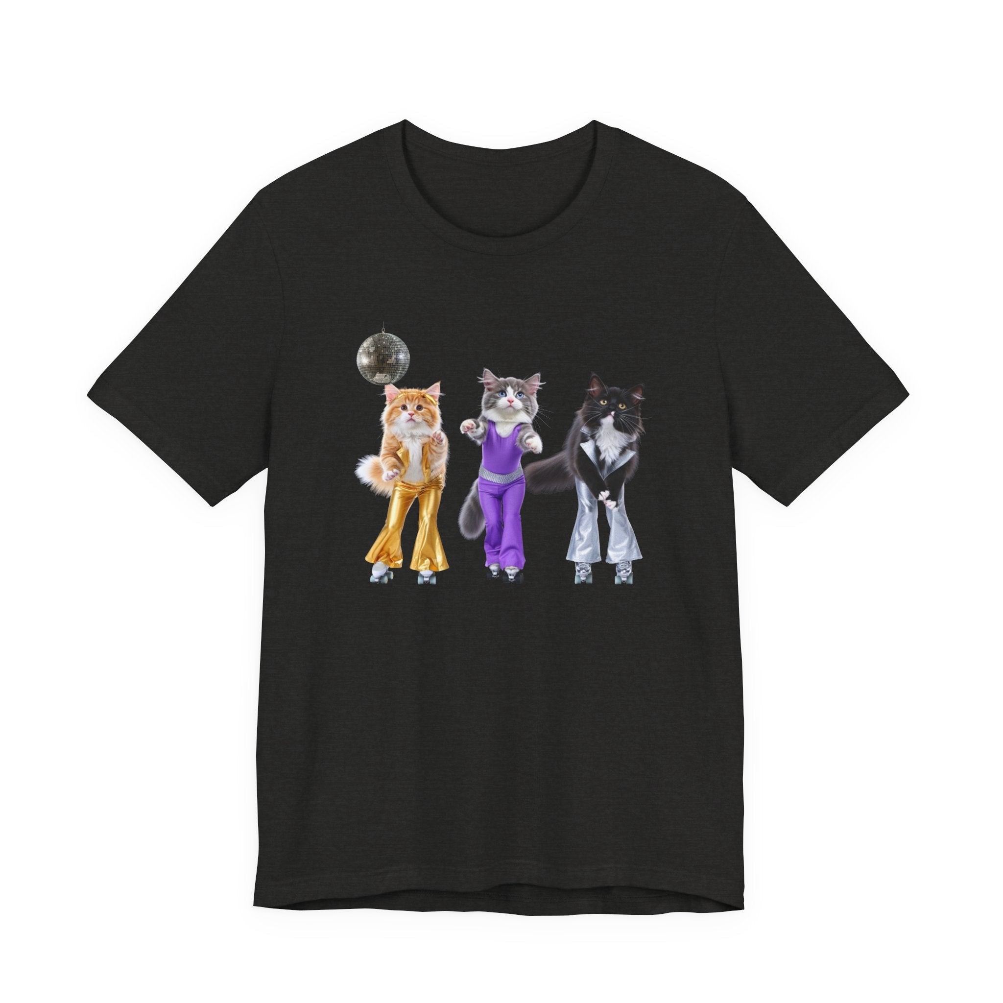 Disco Cats Trio T-Shirt | Cat Roller Skate Illustration, Retro 70s Vibe