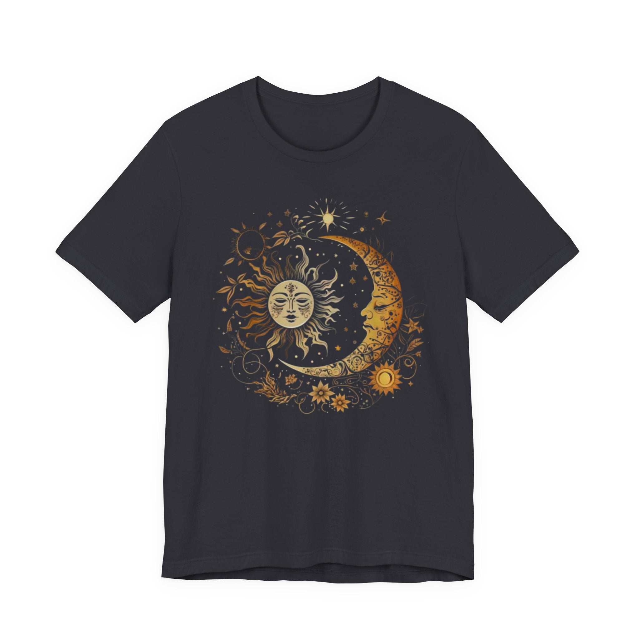 Celestial Sun and Moon Tee, Unisex Short Sleeve T-Shirt, Astrology Shirt, Gift for Astronomers, Cosmic Design Tee