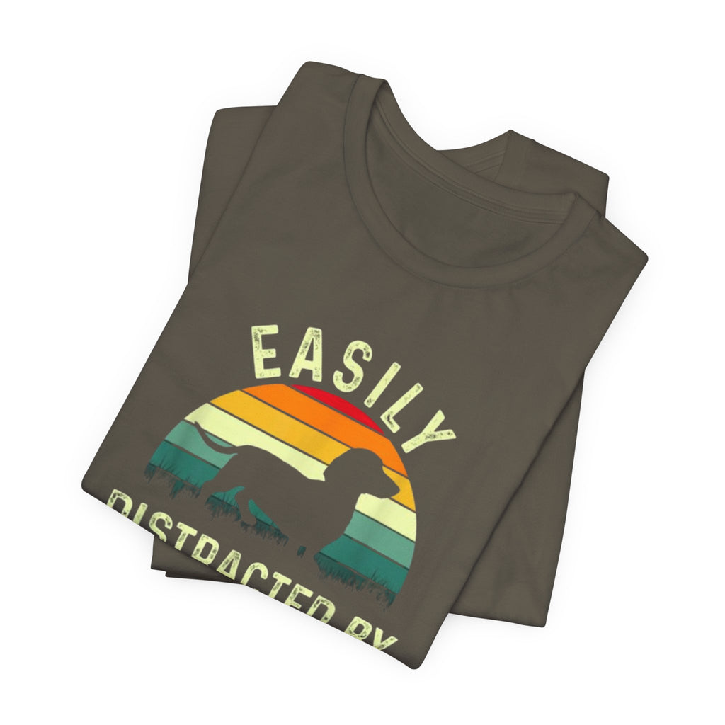 Easily Distracted By Weiners T-Shirt | Dachshund Retro Sunset Tee