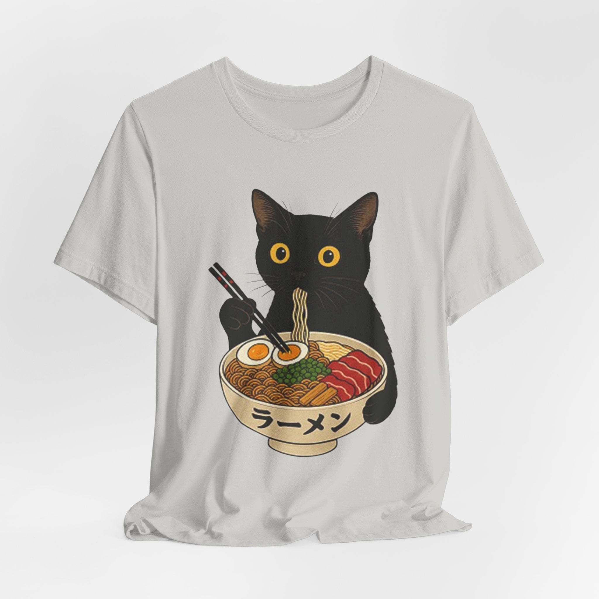 Black Cat Eating Ramen Tee | Cat with Ramen Bowl T-Shirt