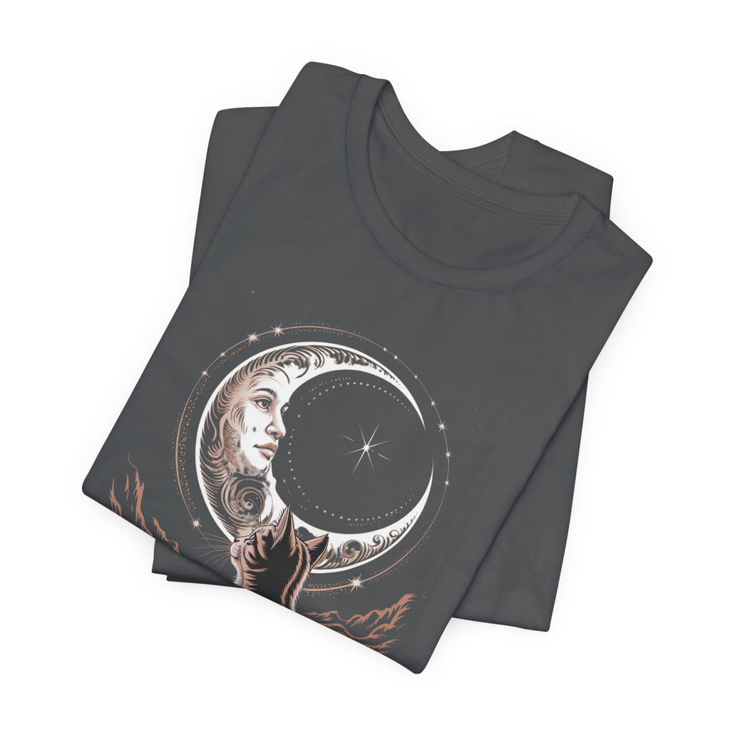 Celestial Cat Graphic Tee - Boho T-Shirt, Unisex Cat Lover Shirt, Moon Phase Top, Gift for Pet Owners, Astrology Apparel